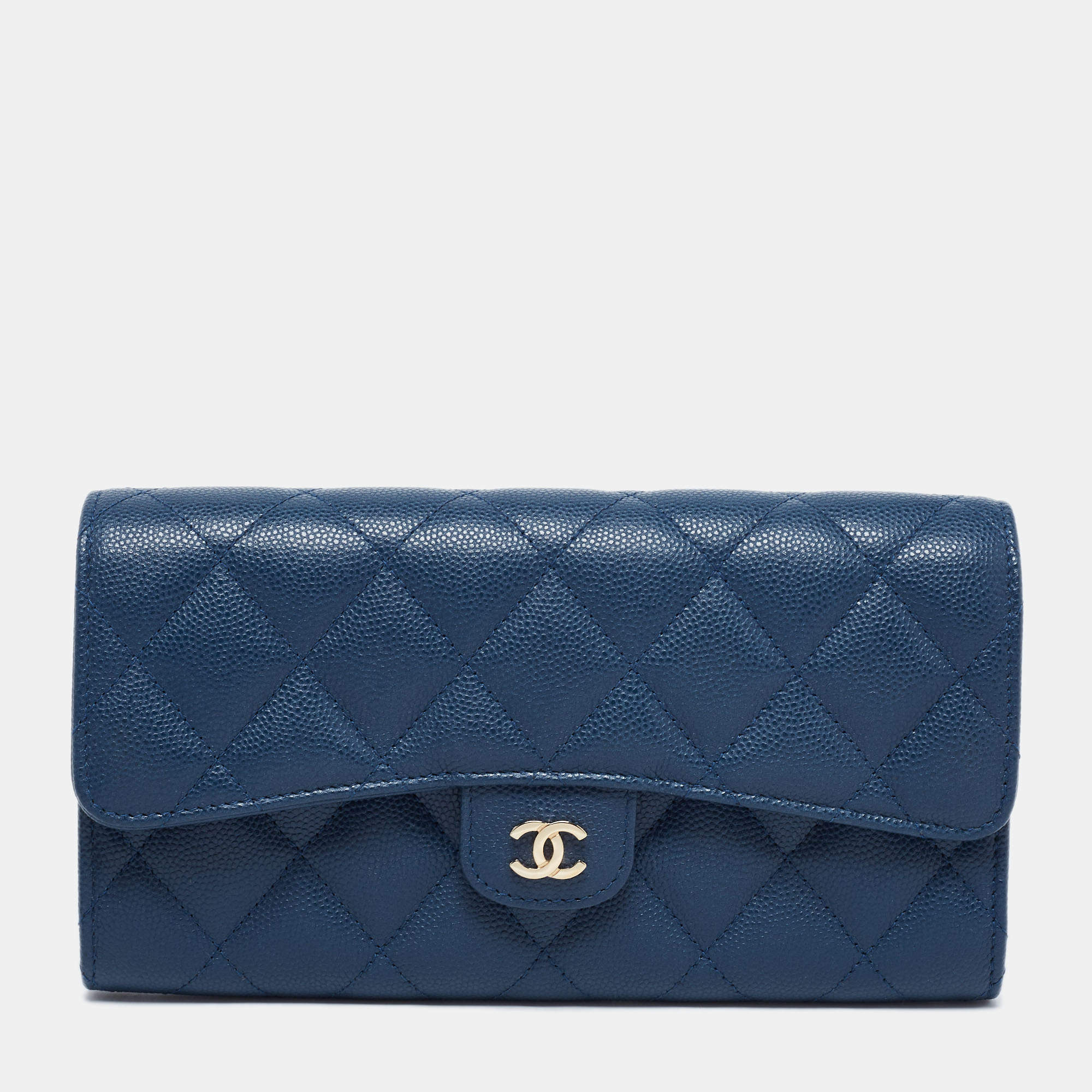 Chanel Blue Leather Classic Flap Wallet