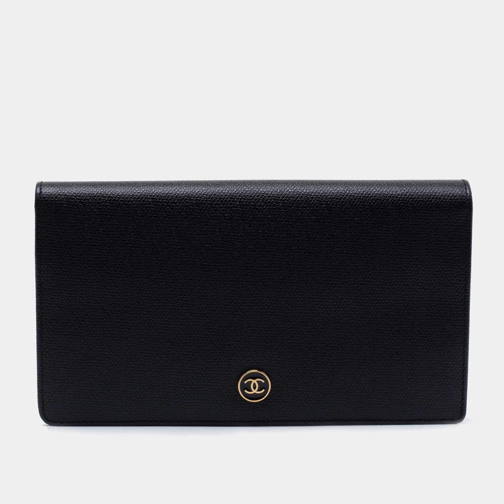 Chanel Black Leather Vintage CC Long Bifold Wallet
