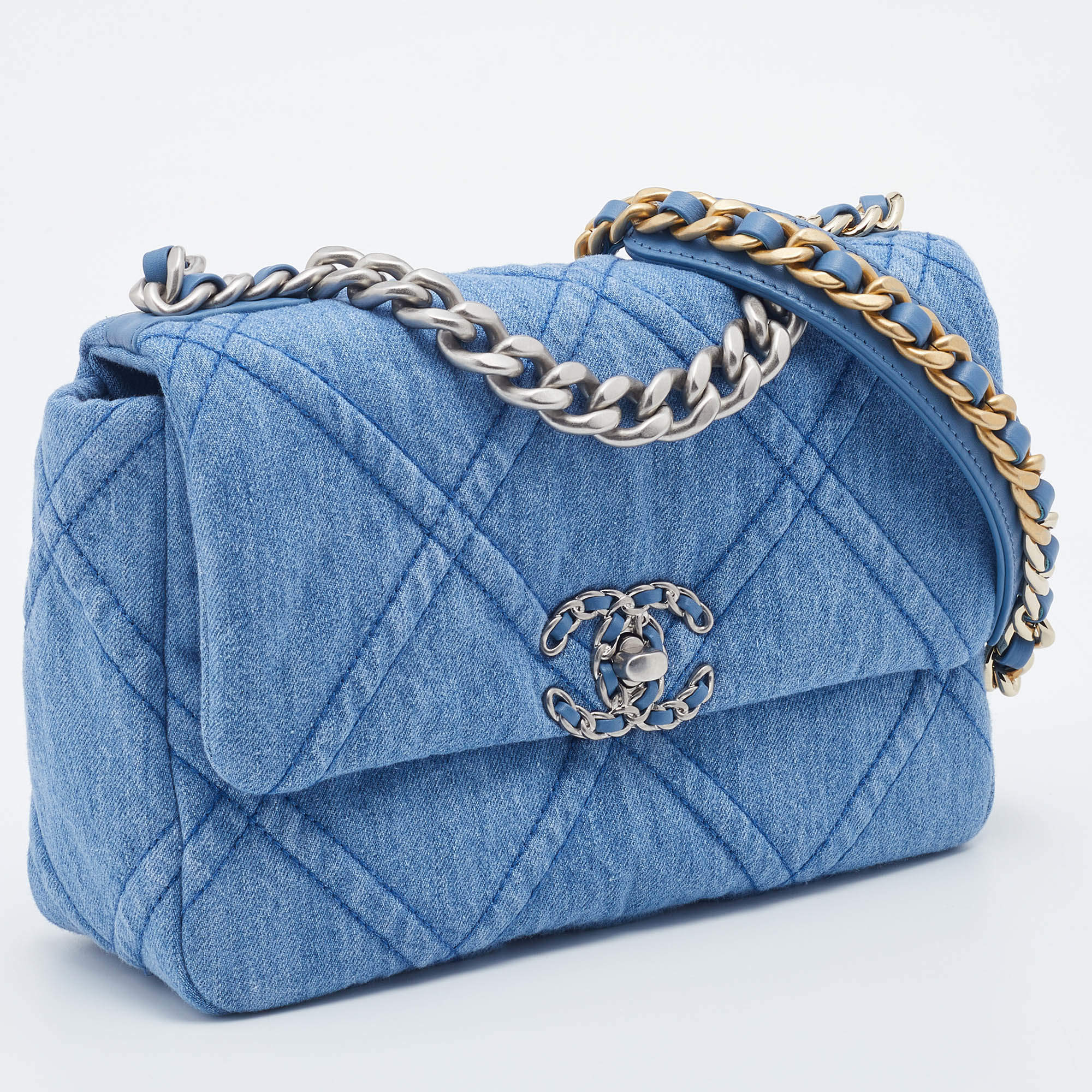 Chanel Blue Quilted Denim Chanel 19 Flap Bag - Yoogi's Closet