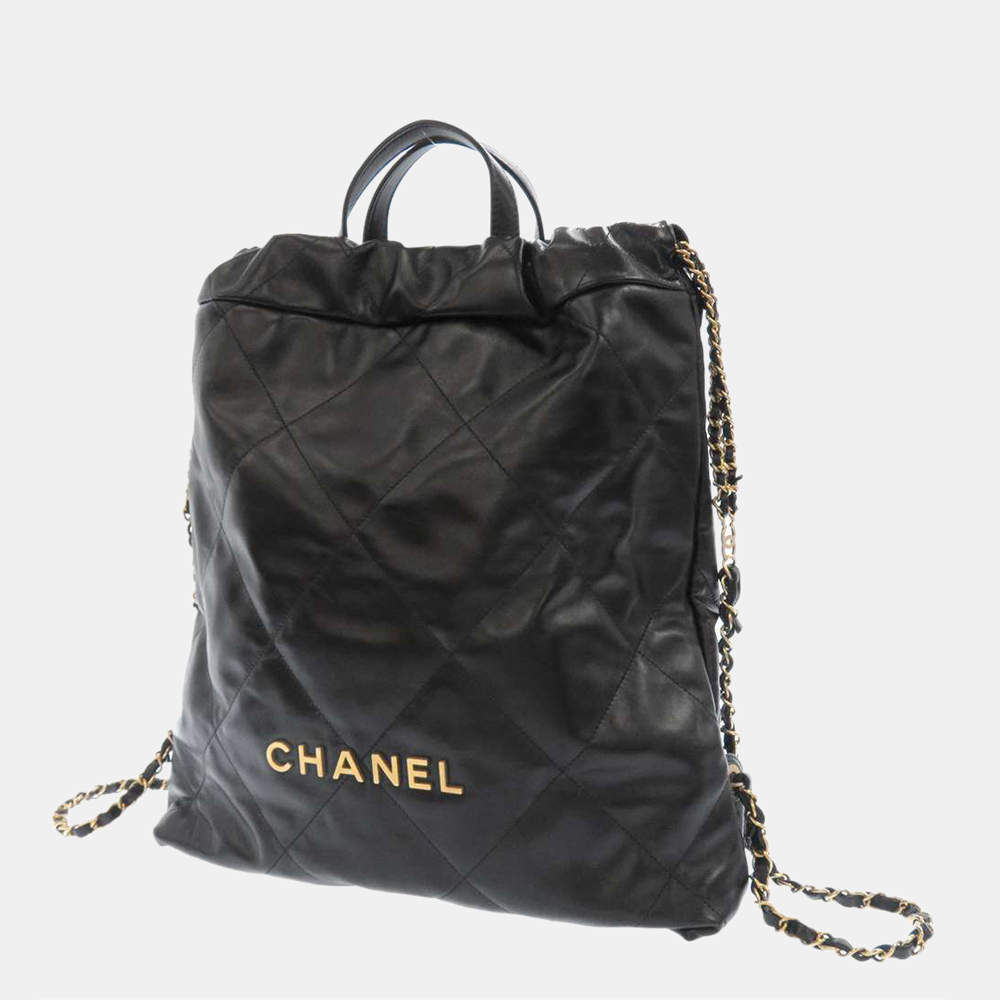 Pre Owned Chanel Black Leather Quilted 22 Backpack 