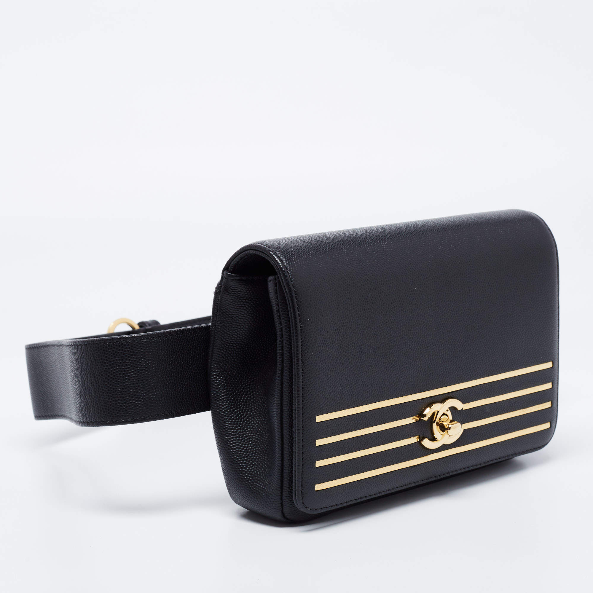 Chanel Black Caviar Captain Gold Belt Bag Q6A3W00FKB001