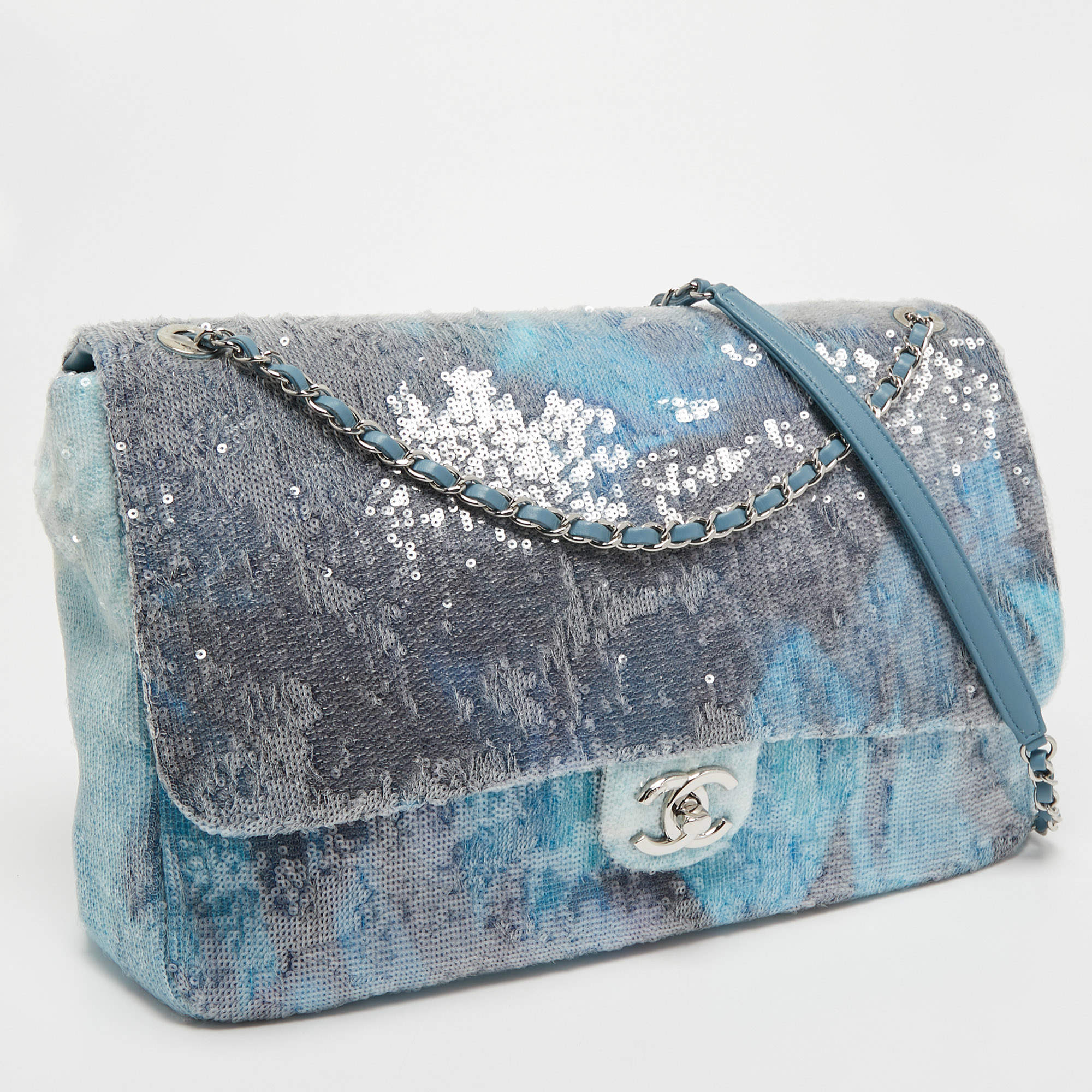 Chanel Blue Sequins Large Waterfall Flap Bag Chanel