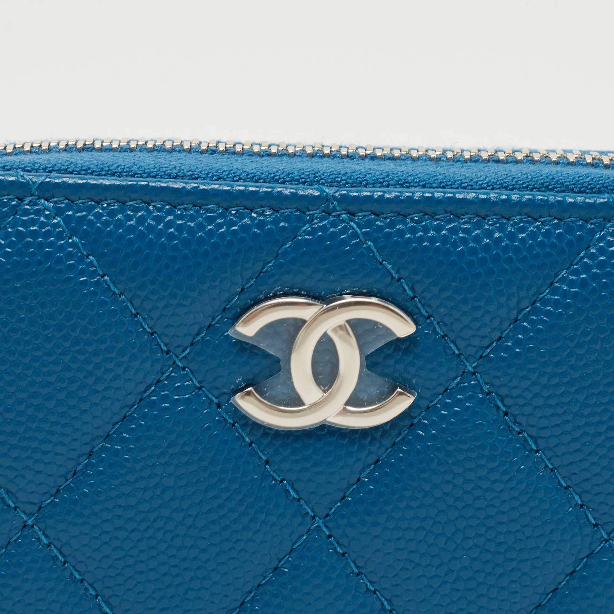 Chanel Blue Quilted Caviar Leather Classic Zipped Coin Purse