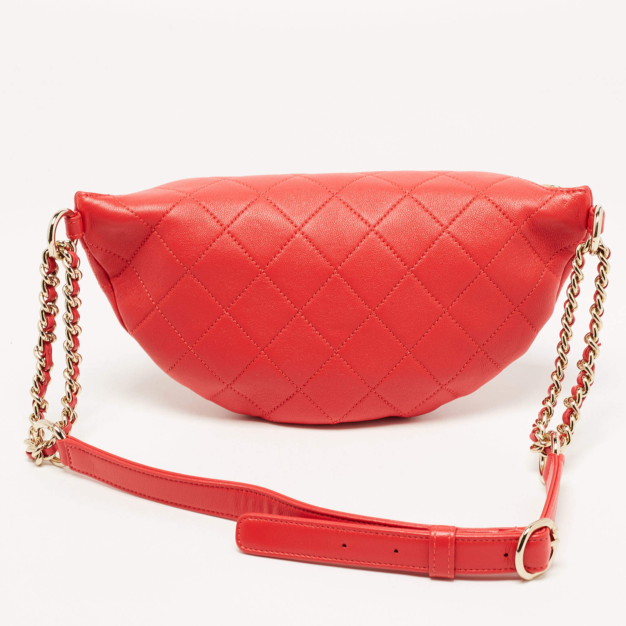 Chanel Red Quilted Leather Studded Logo Waist Bag Chanel