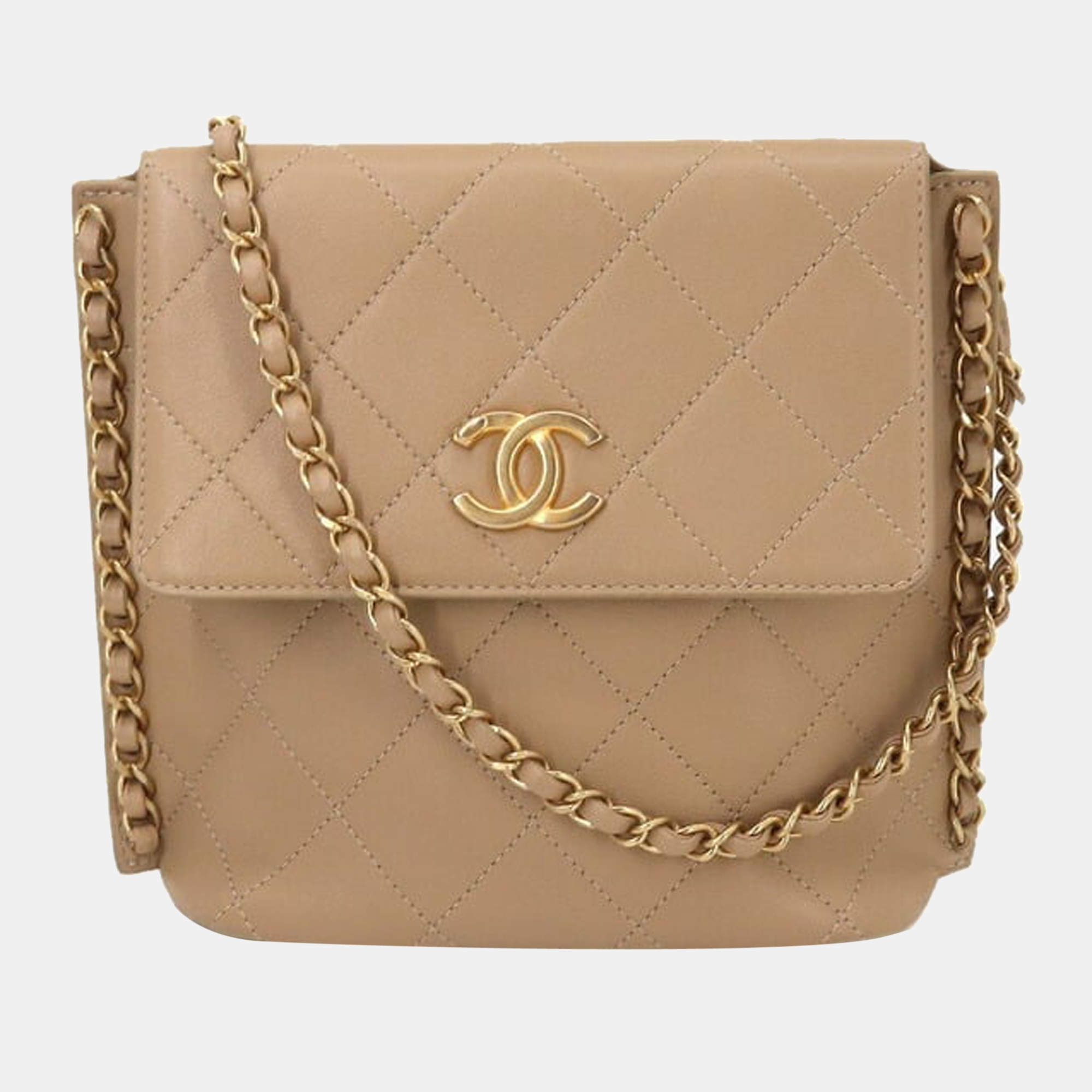 Chanel Beige Leather Small Pearl Chain CC Hobo Bag