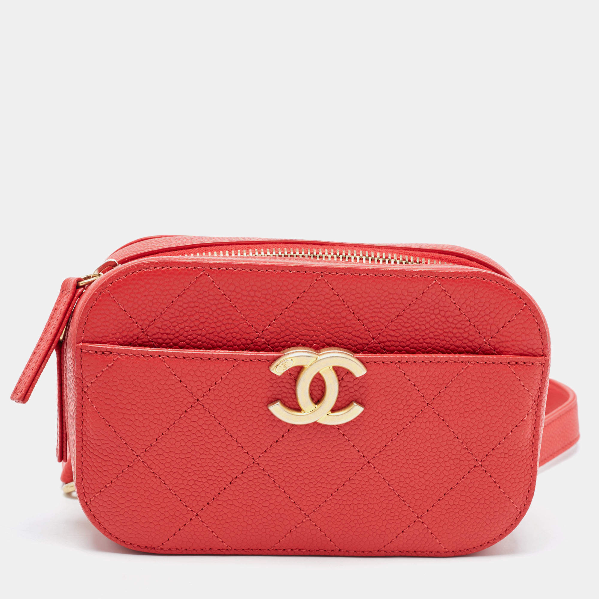 Chanel Red Quilted Caviar Leather Chic Affinity Belt Bag Chanel