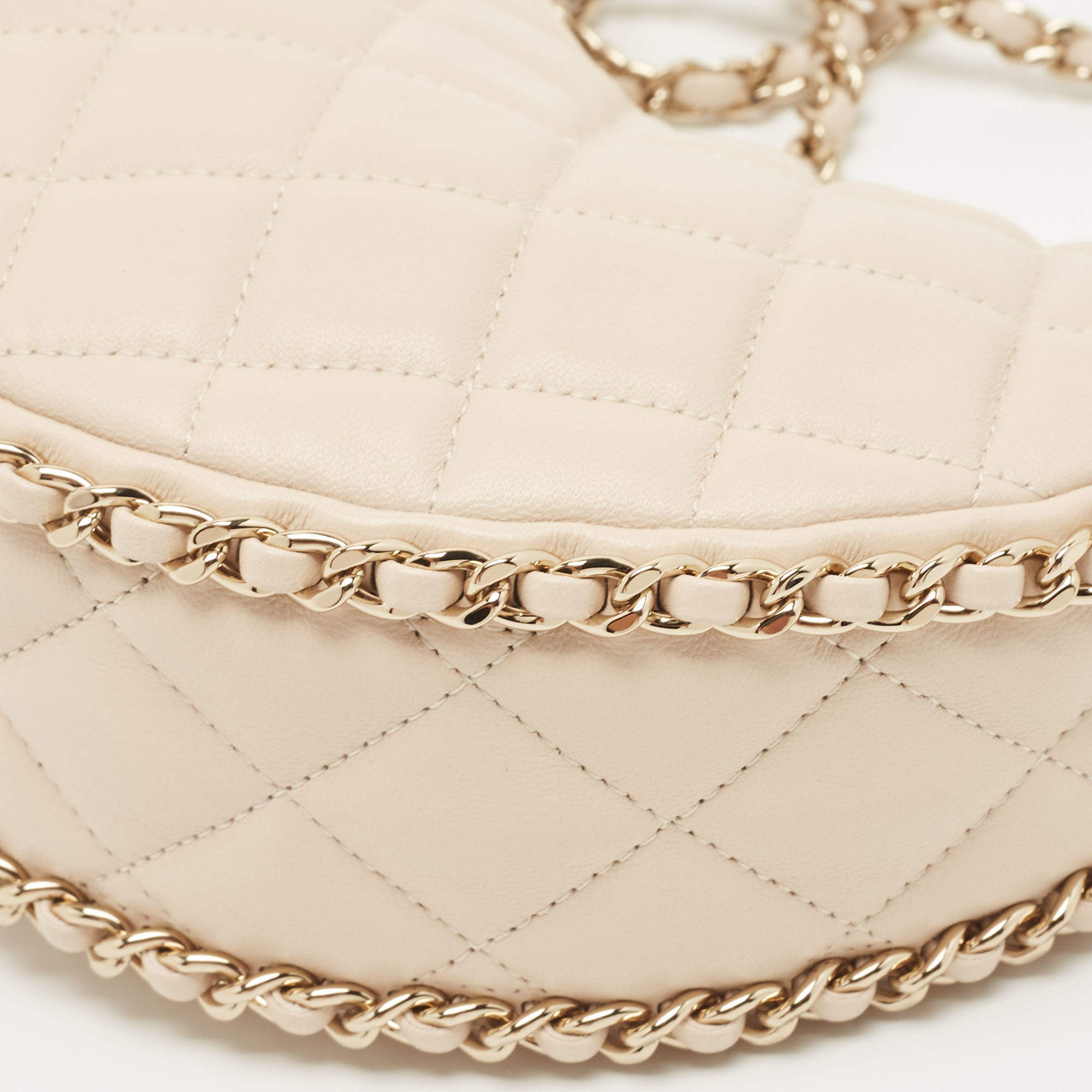 Chanel Light Beige Quilted Leather Chain Around Shoulder Bag Chanel