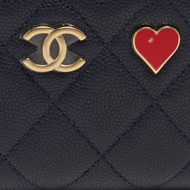CHANEL Caviar Enamel Coco Casino Quilted Zip Coin Purse Navy Blue 1242829