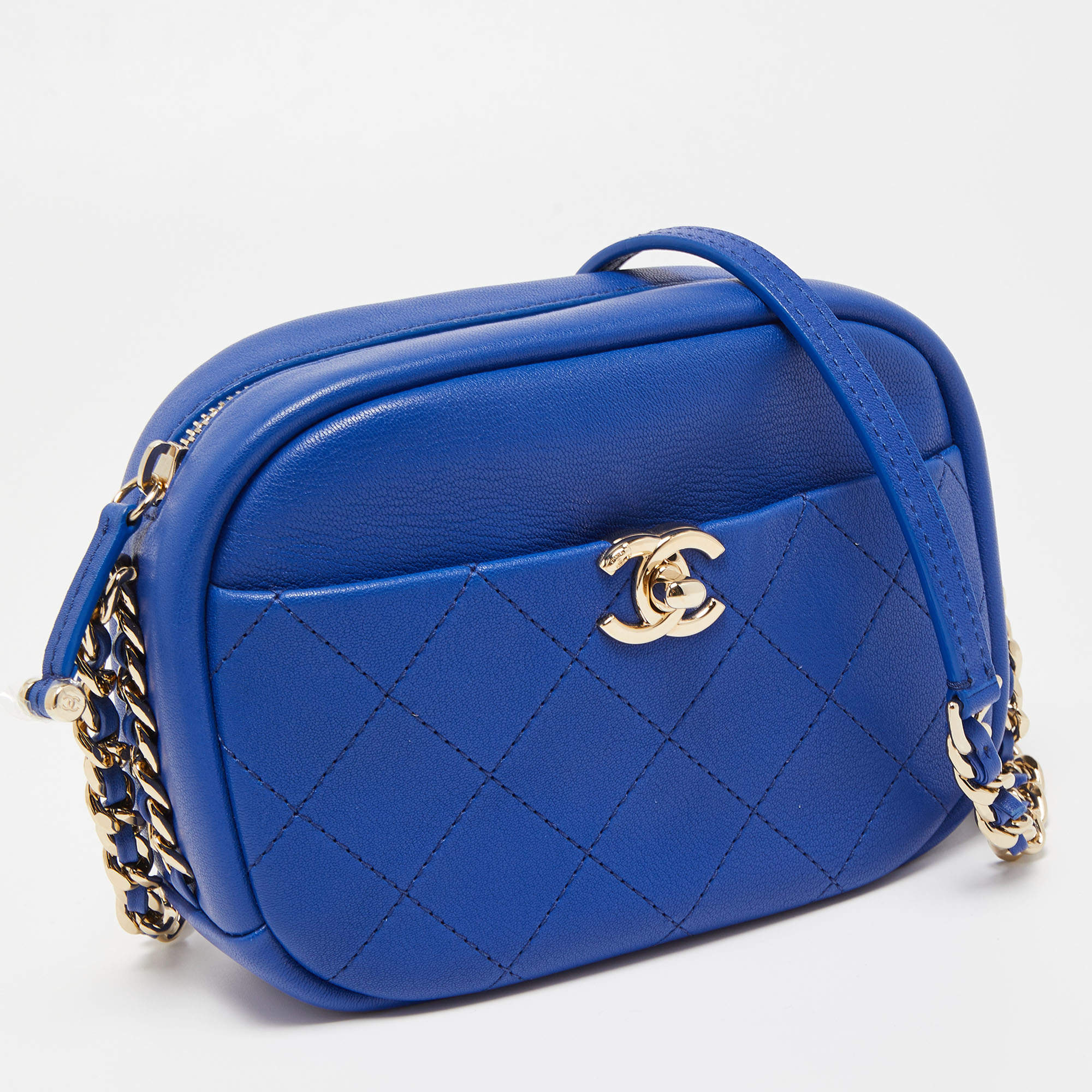 Bright Blue Leather Box Handbag Crossbody Bag Blue Camera 