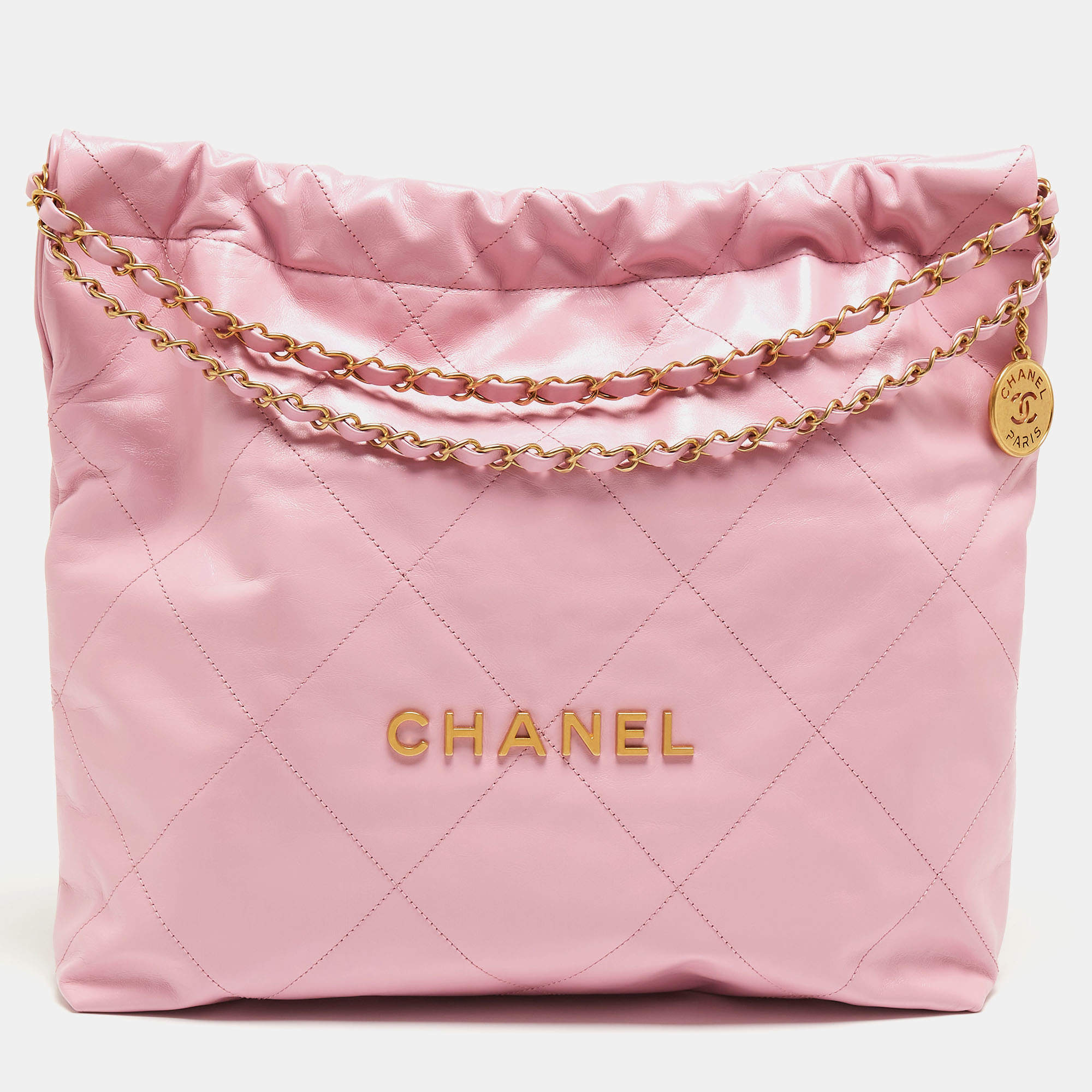 Chanel 22 Small Shoulder Bag Pink Quilted Leather