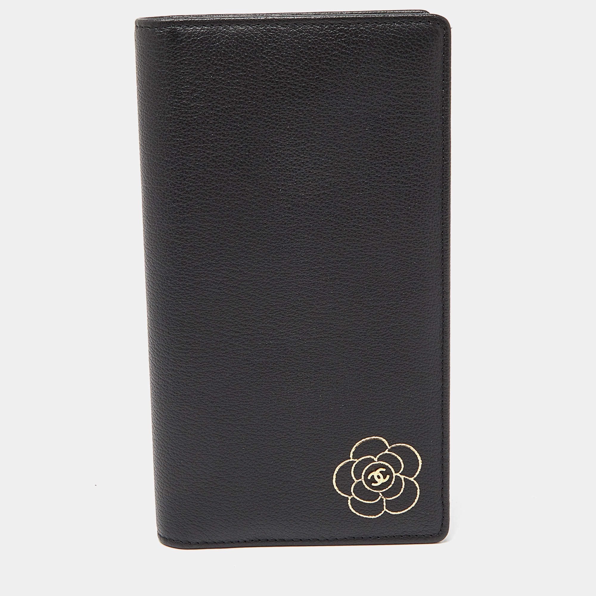 Chanel Black Leather CC Camellia Flap Long Wallet