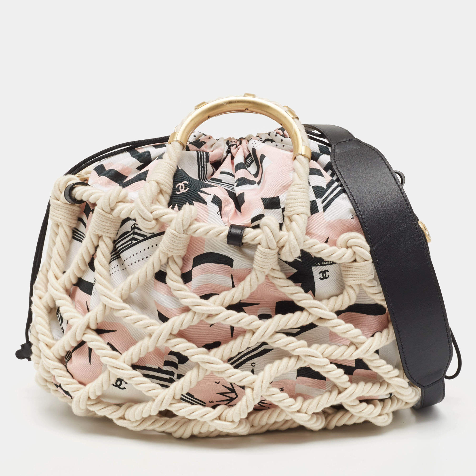 Pre Owned Chanel Multicolor Printed Fabric and Rope Shopper Tote