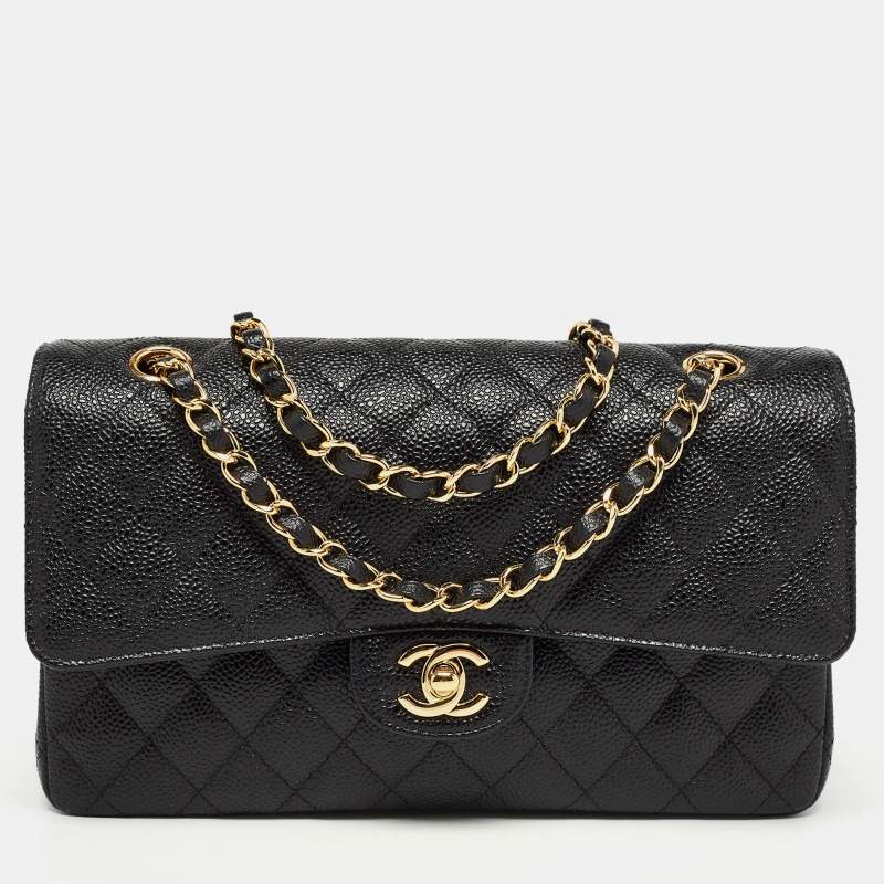 مملوكة مسبقًا Chanel Black Quilted Caviar Leather Medium Classic Double Flap Bag