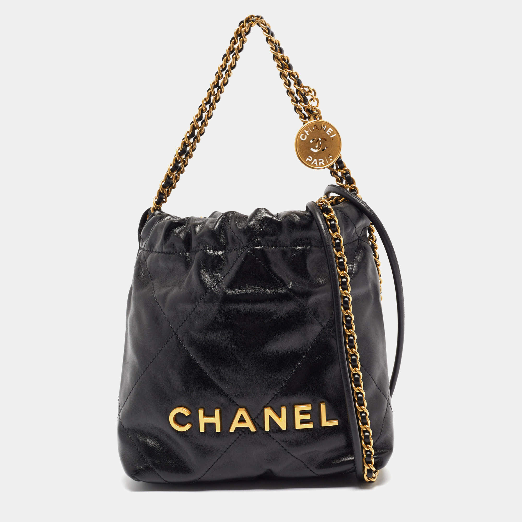 Pre Owned Chanel Black Quilted Leather Mini 22 Chain Bag