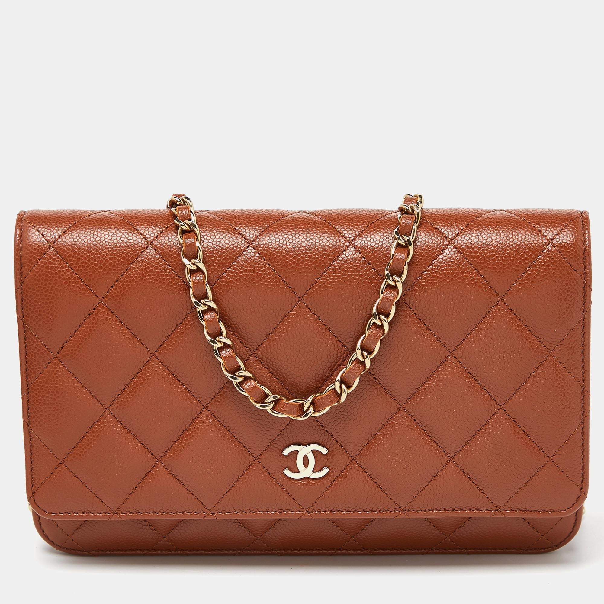 Chanel Brown Quilted Caviar Leather Classic Wallet on Chain