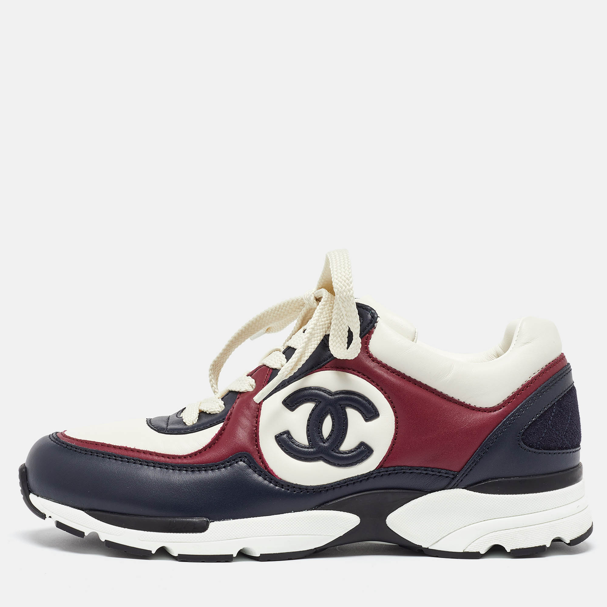 Pre Owned Chanel Multicolor Leather CC Low Top Sneakers Size 37.5