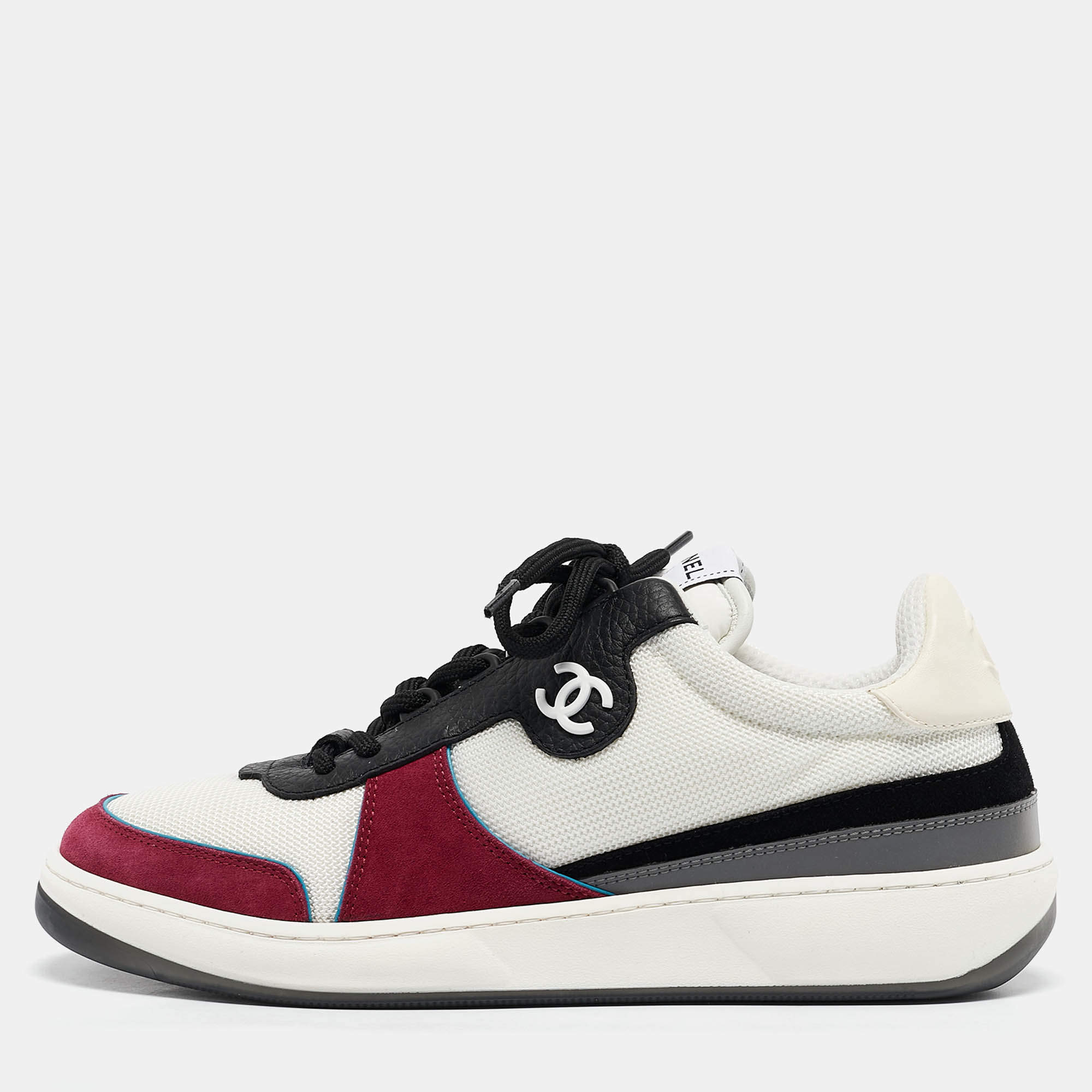Chanel Multicolor Mesh and Suede CC Low Top Sneakers Size 40.5