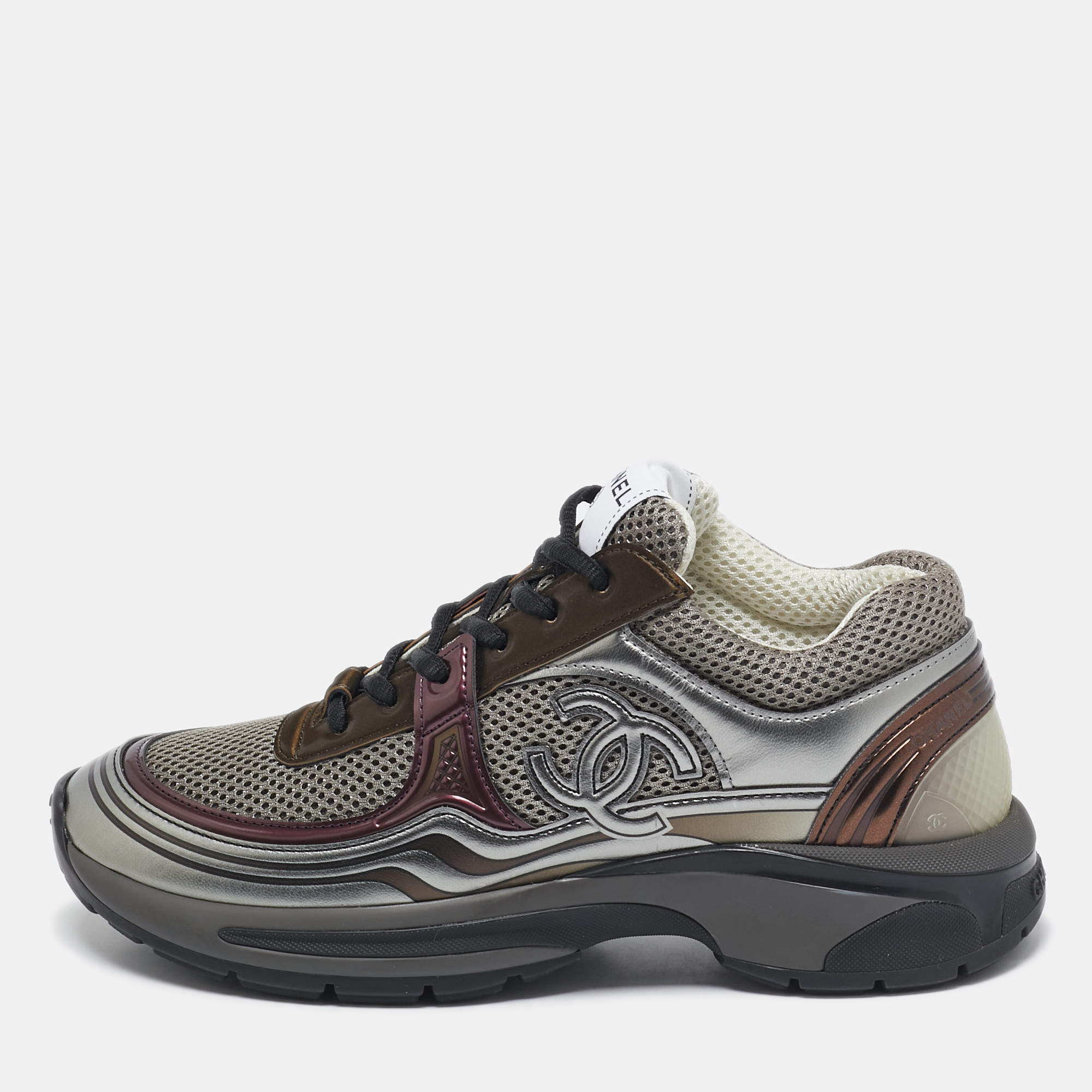 Chanel Multicolor Leather and Mesh CC Low Top Sneakers Size 37.5