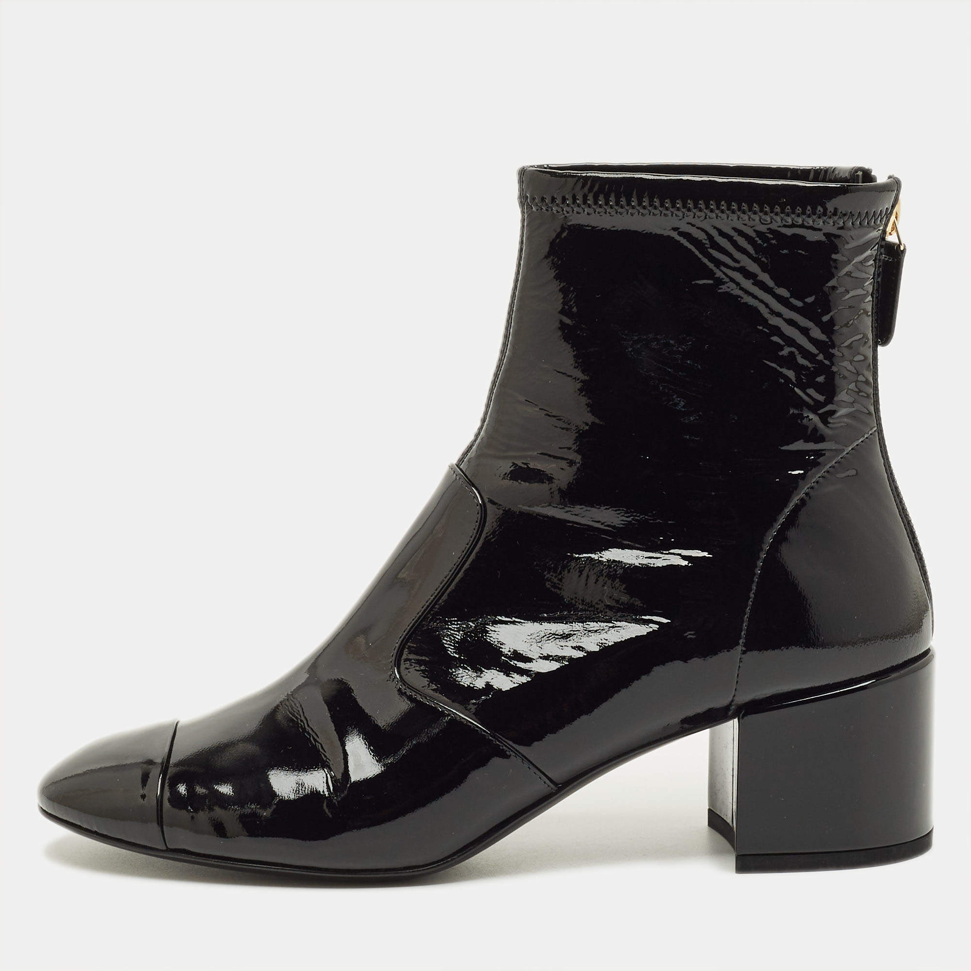 مملوكة مسبقًا Chanel CC Size 40 Black Patent Leather Ankle Length Boots