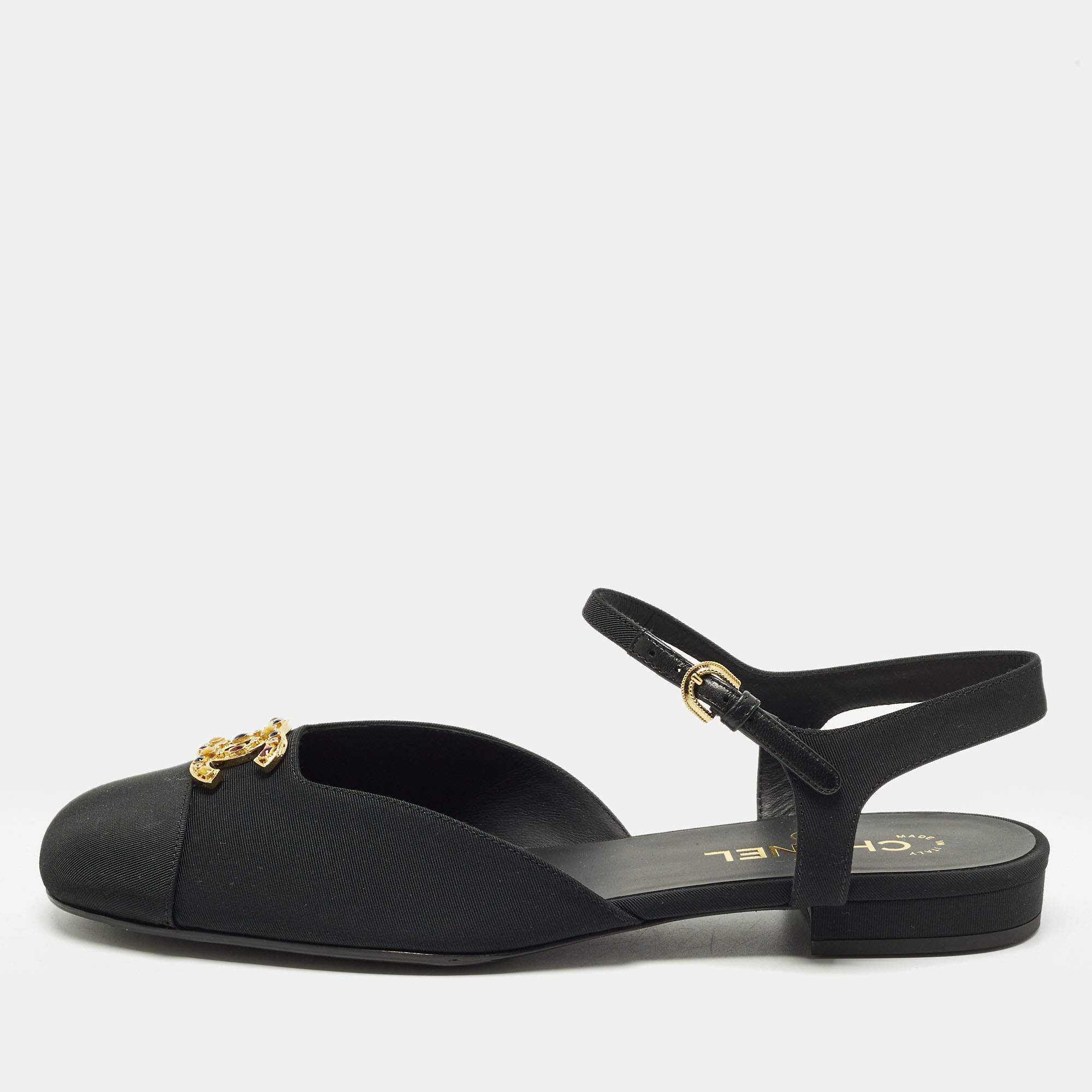 Pre Owned حذاء ماري جين فلات شانيل سي سي كنفس أسود مقاس 42