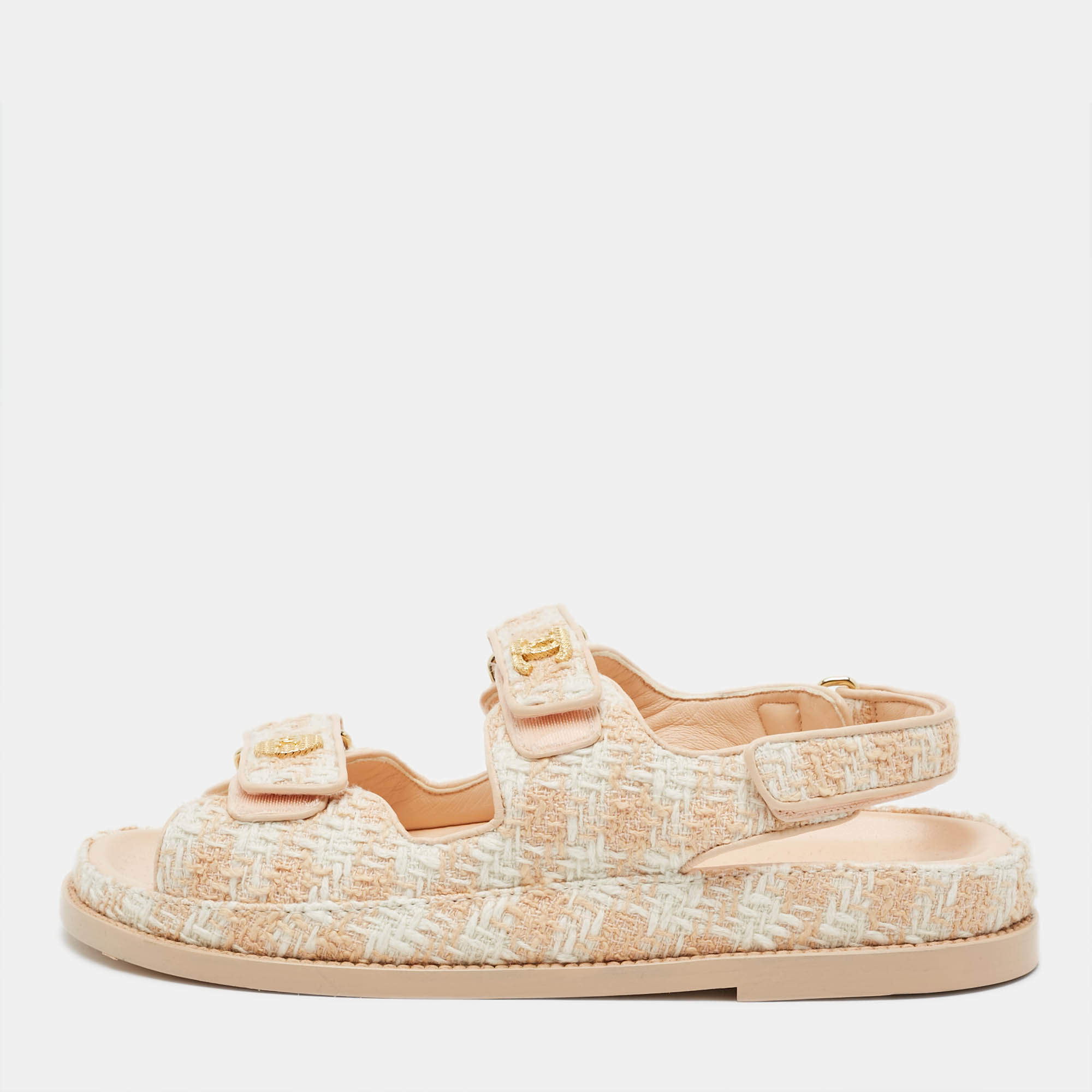 مملوكة مسبقًا Chanel Dad Size 39 Two Tone Tweed Flat Sandals