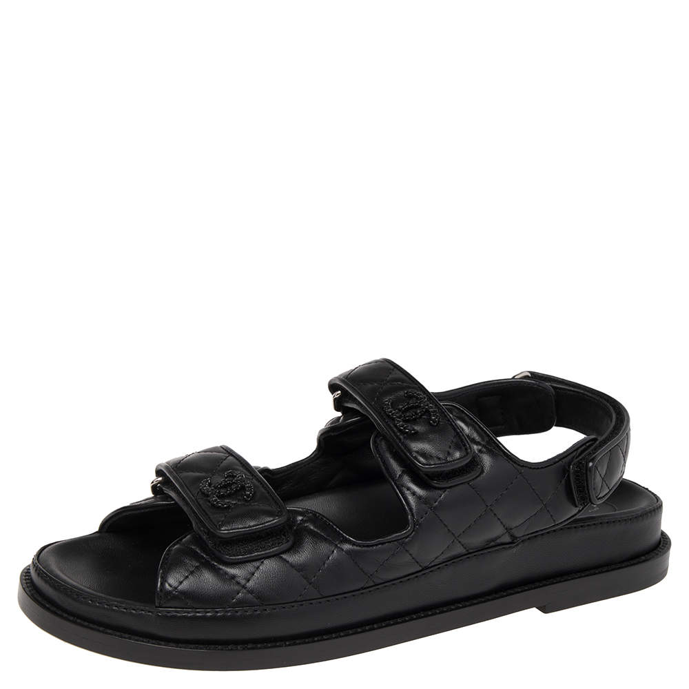 Chanel Black Quilted Lambskin Leather So Black Dad Sandals Size 3.5/34 -  Yoogi's Closet