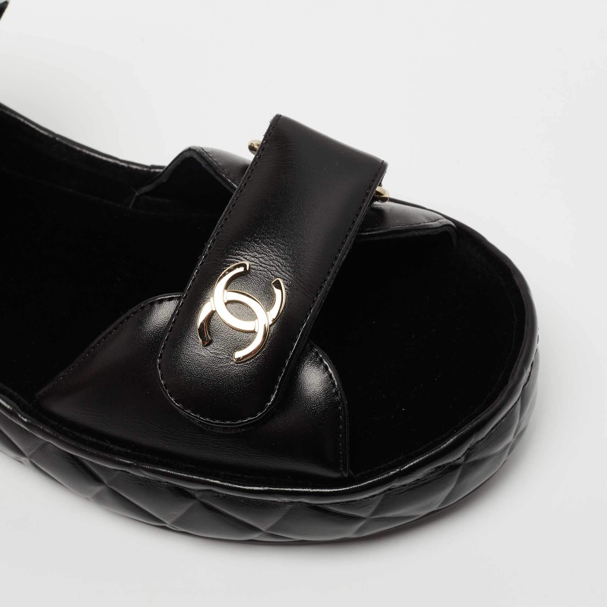 Chanel Black Leather CC Dad Flat Sandals Size 39 Chanel