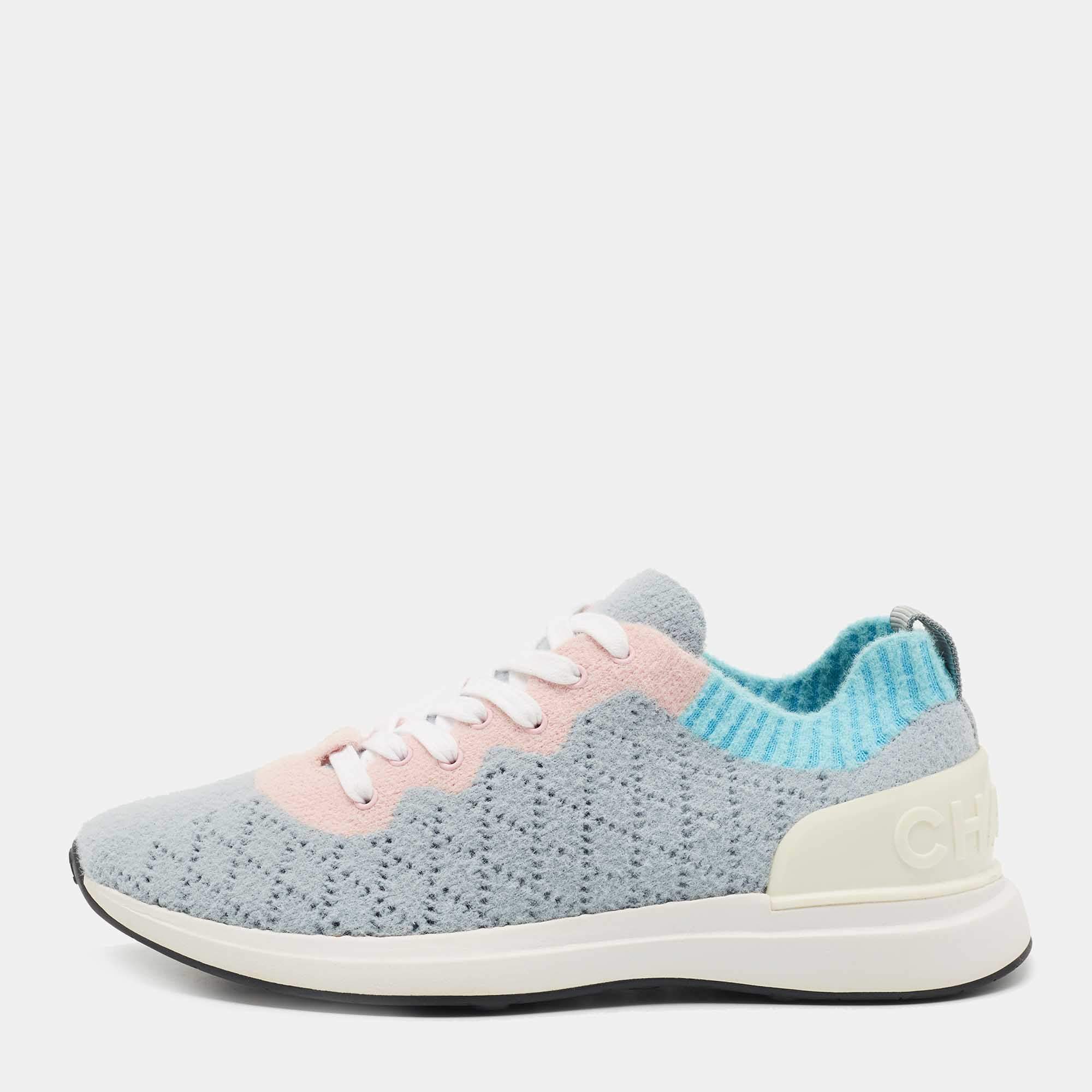 Chanel Multicolor Quilted Knit Sock Sneakers Size 40 