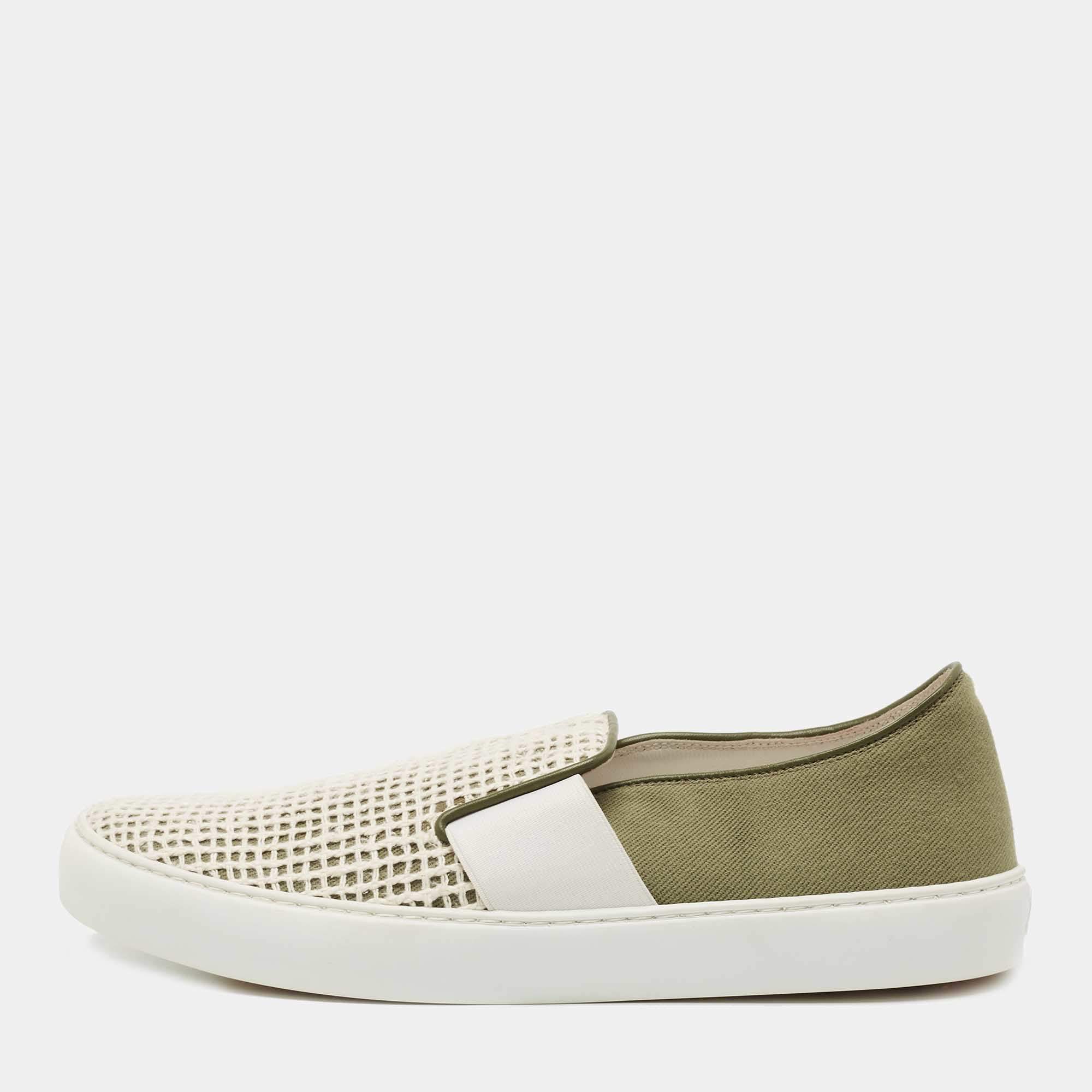 Pre Owned Chanel Green/White Canvas and Mesh  Slip On Sneakers Size 40