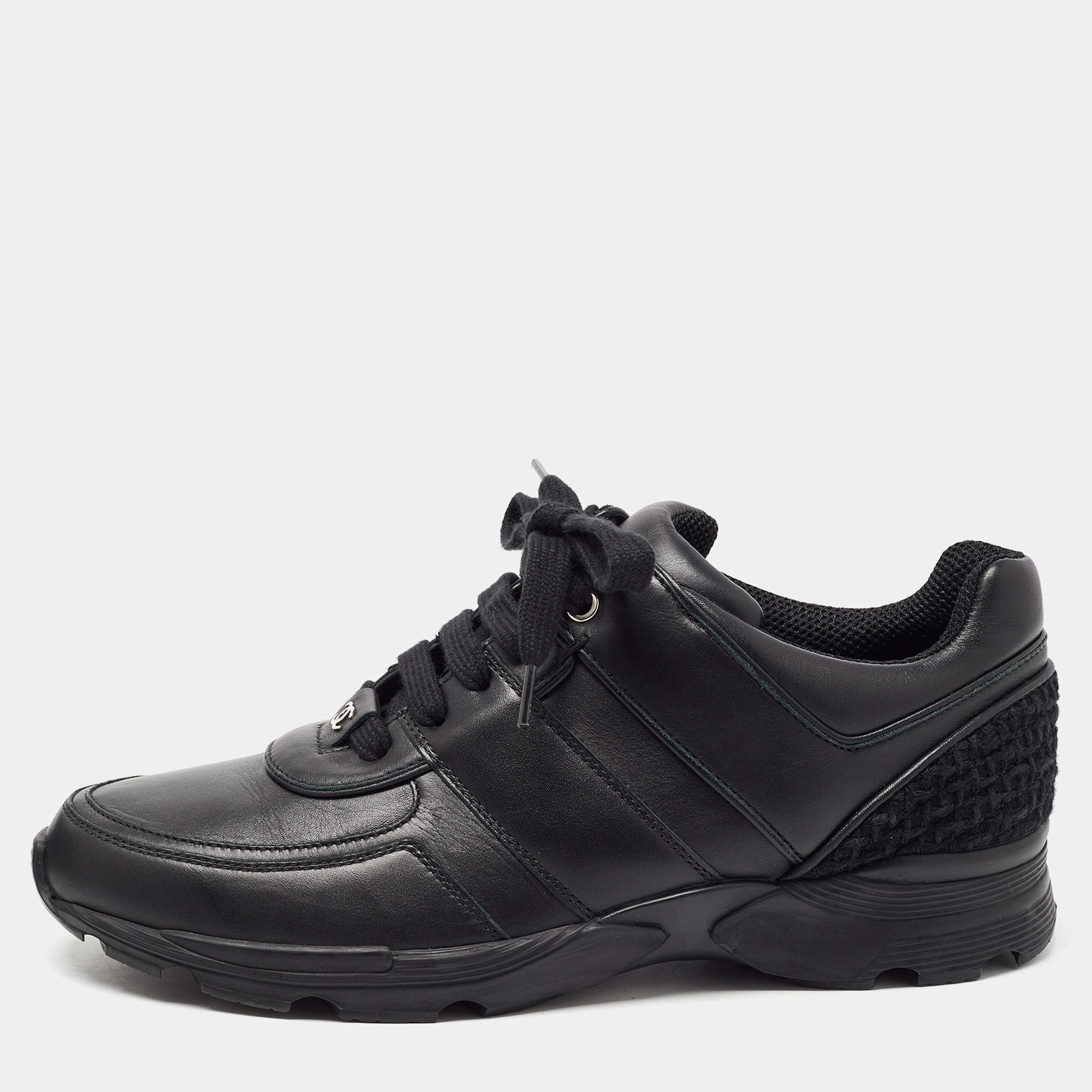 Chanel Black Leather CC Low Top Sneakers Size 39