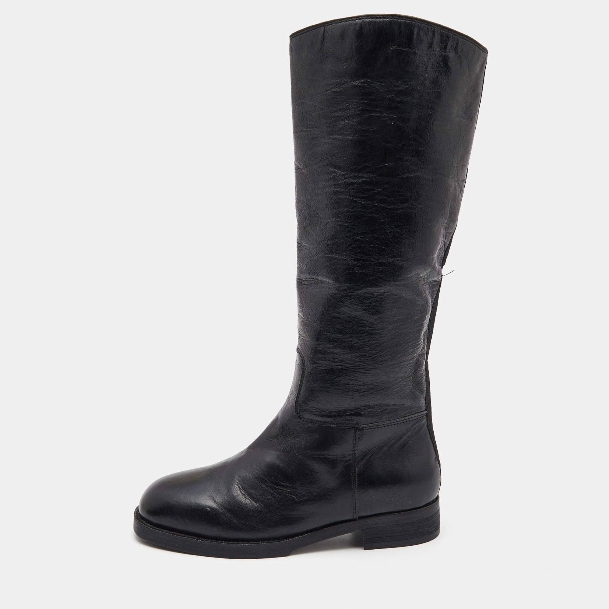 Chanel Black Leather CC Embossed Calf Boots Size 39 Chanel TLC