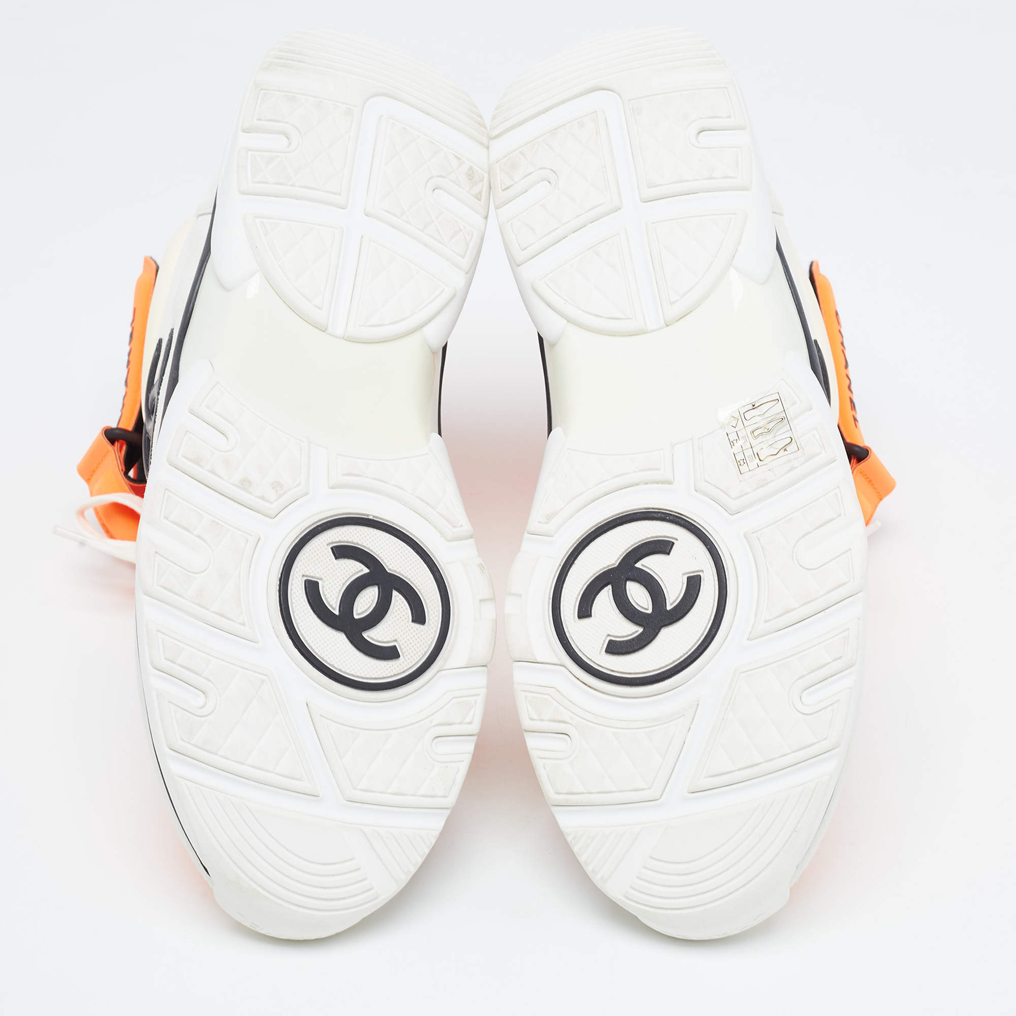 Chanel Neon Orange White Neoprene and Leather CC High Top Sneakers Size 40.5 Chanel TLC