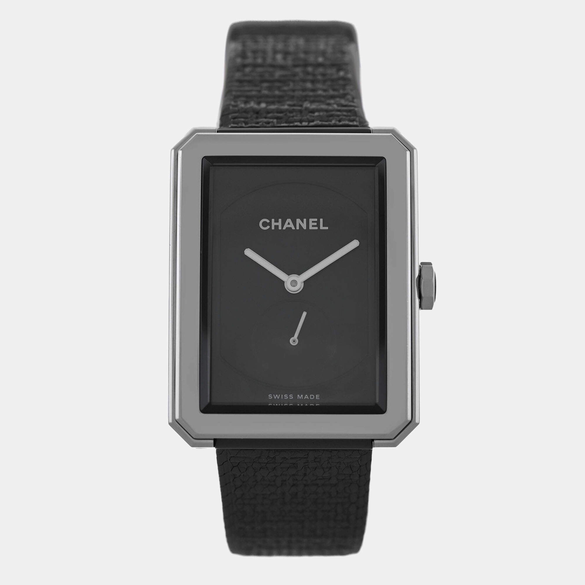 Chanel Black Stainless Steel Boy-Friend H5201 Manual Winding Women's Wristwatch 29 mm