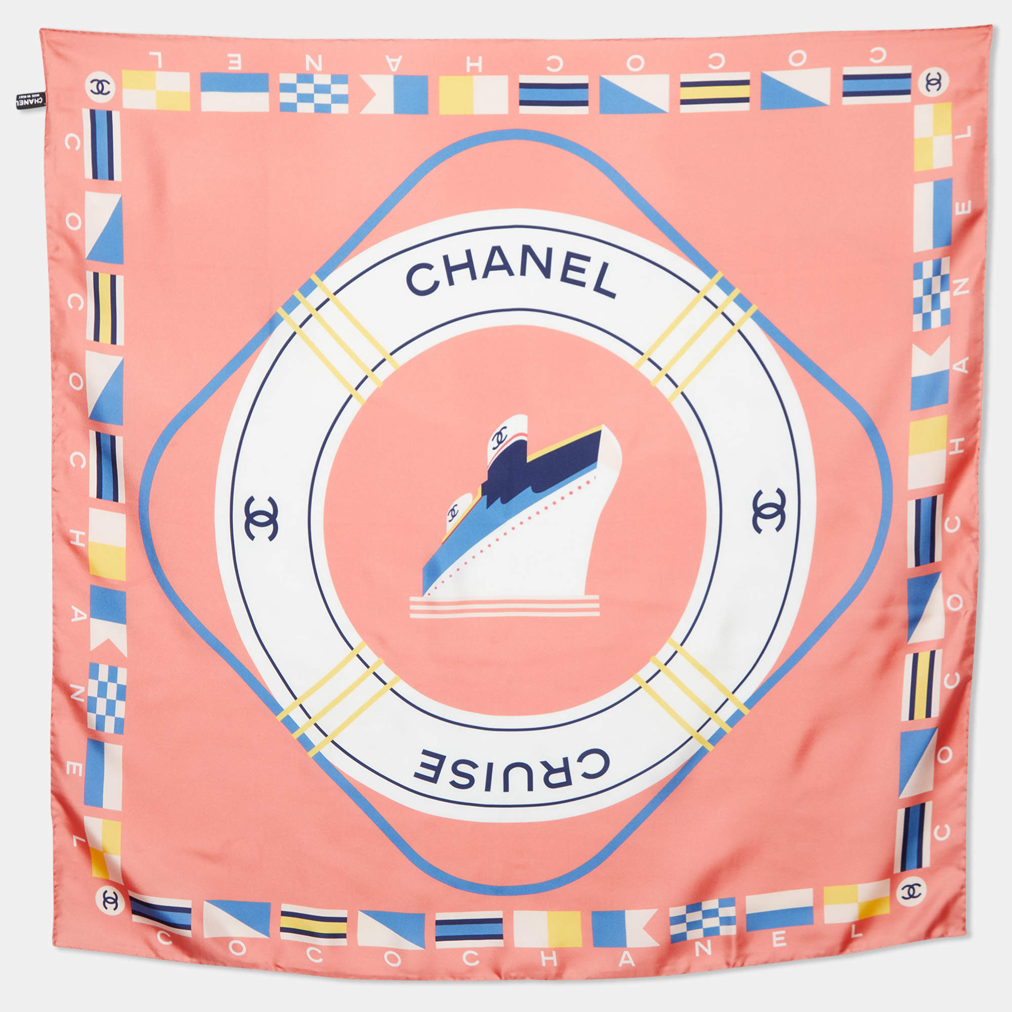 Chanel Coral Pink Chanel Cruise Print Silk Square Scarf