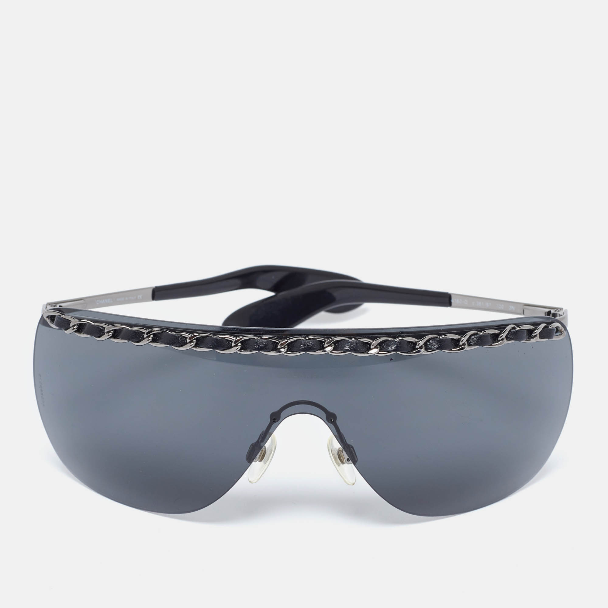 Pre Owned Chanel Grey 4160-Q Chain Rimless Shield Sunglasses