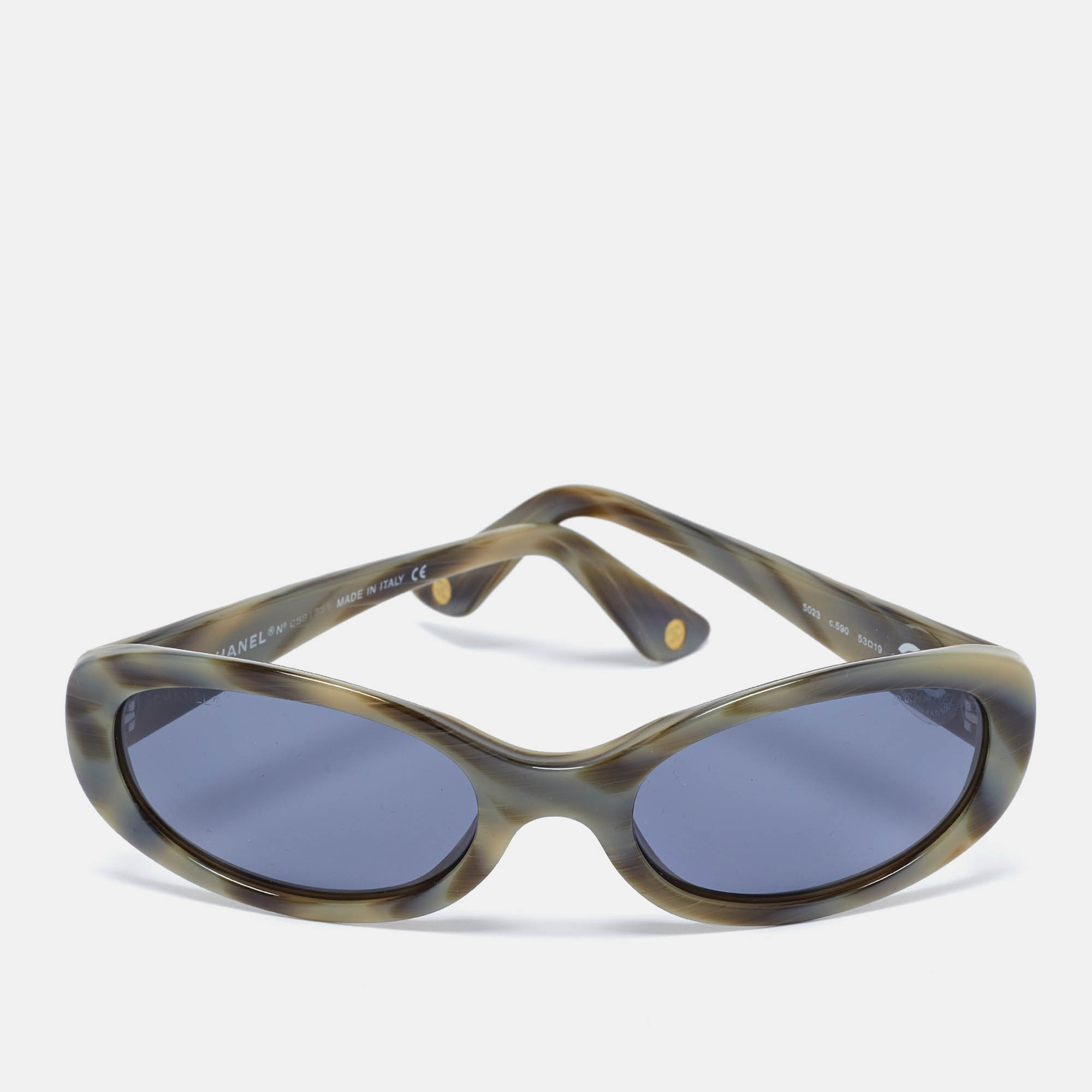 Pre Owned Chanel Green/Grey 5023 Quilted CC Logo Oval Sunglasses