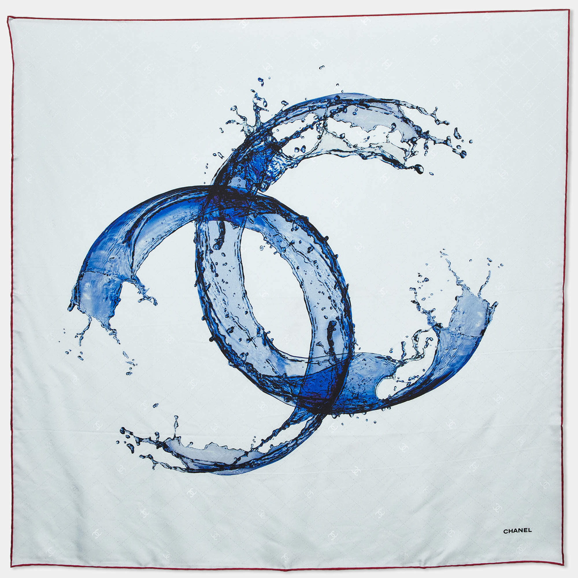Pre Owned Chanel Pale Blue CC Splash Print Silk Square Scarf