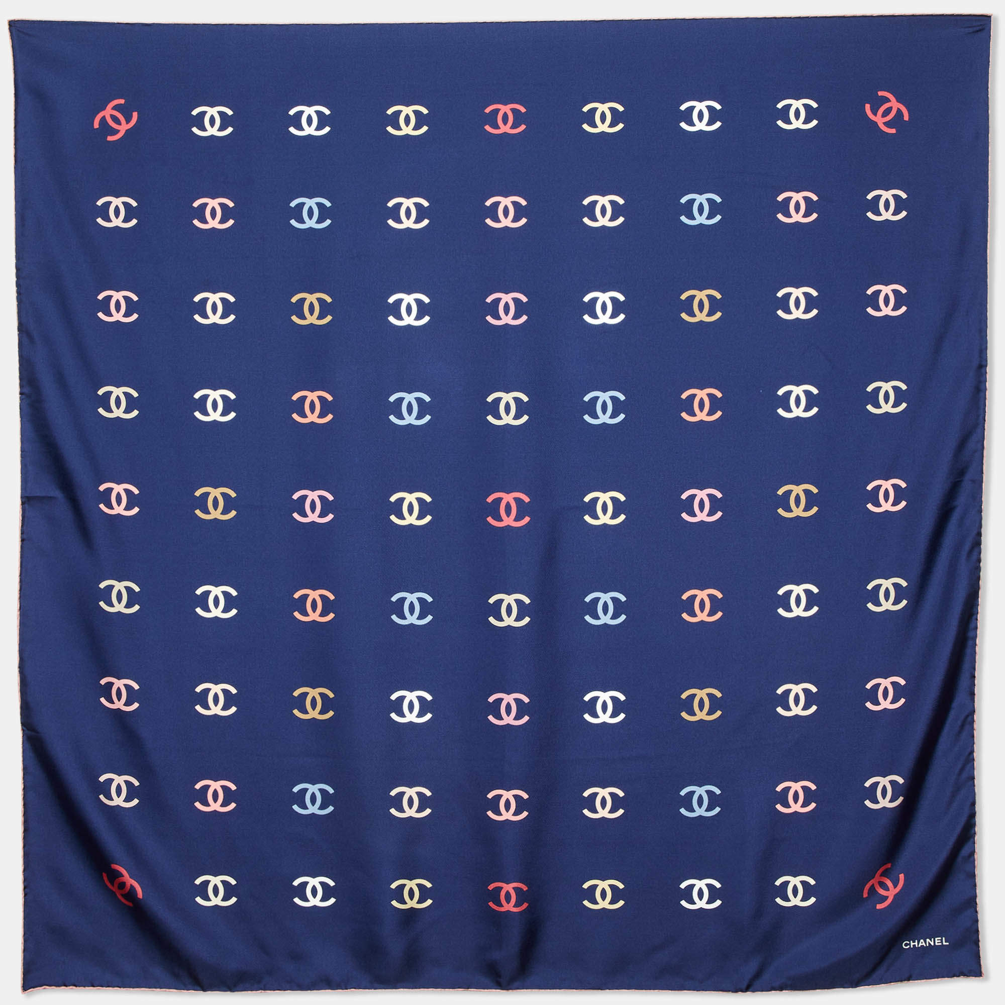 Pre Owned Chanel Navy Blue CC Print Silk Square Scarf