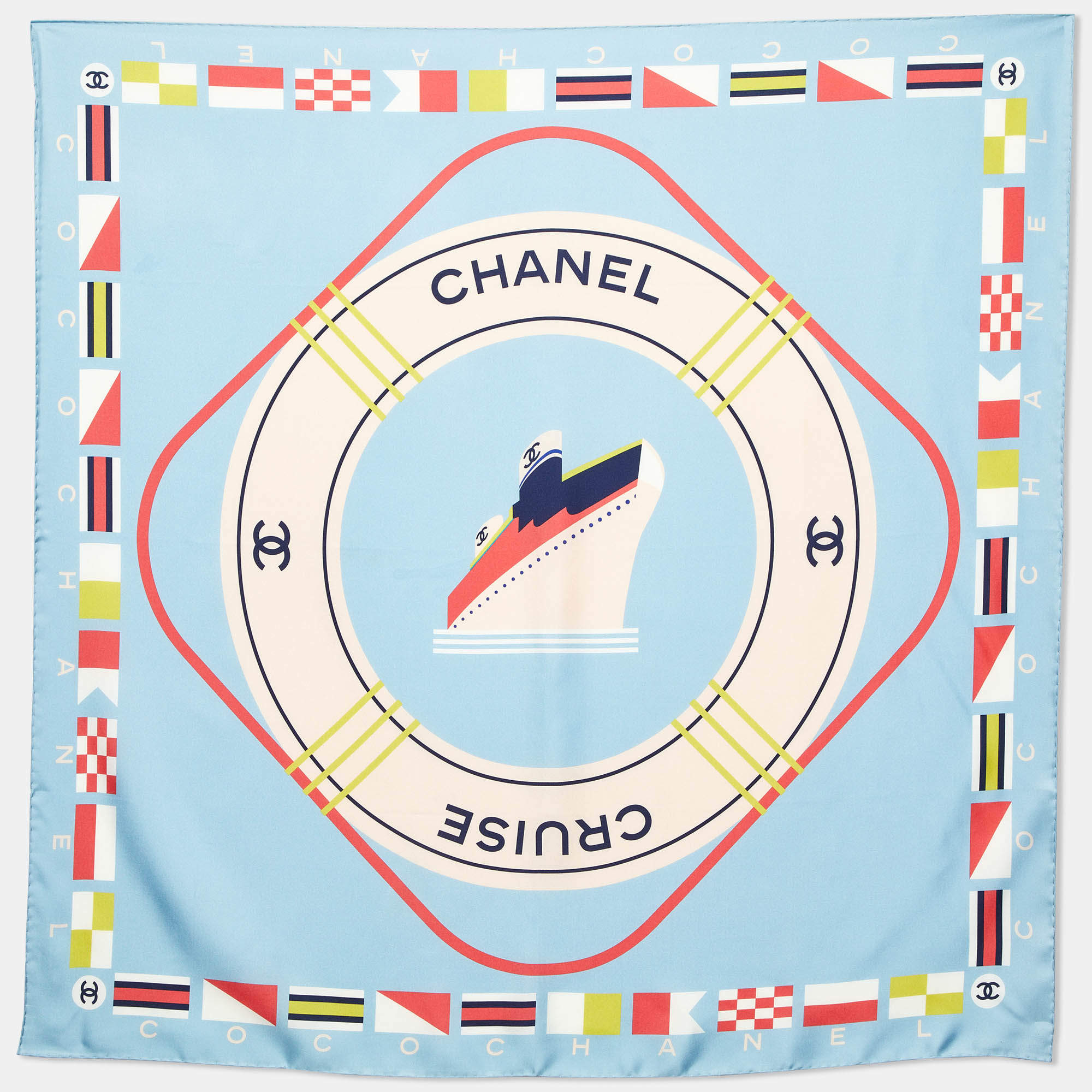 Pre Owned Chanel Light Blue CC Cruise Print Silk Square Scarf