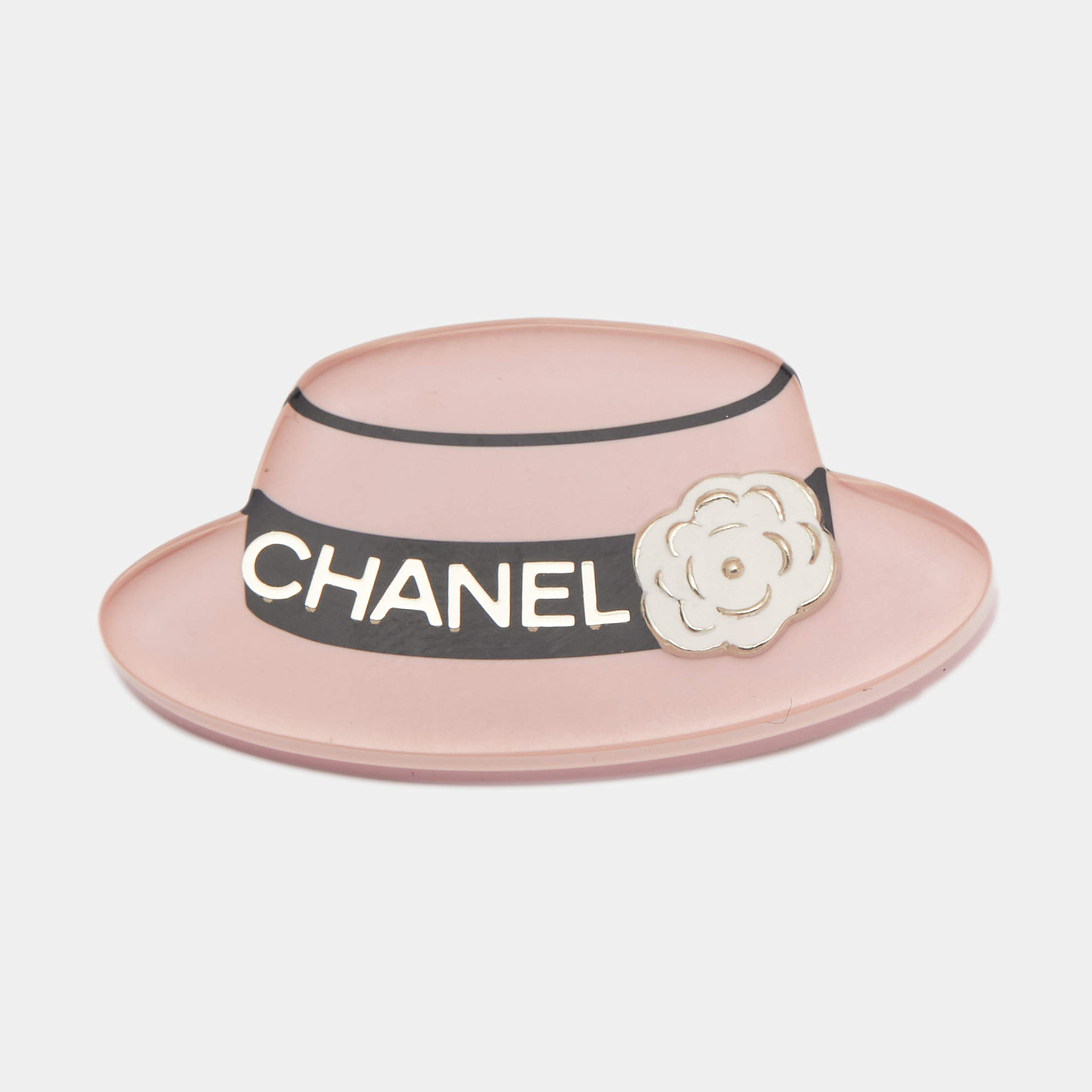 Pre Owned Chanel Hat Resin Gold Tone Brooch