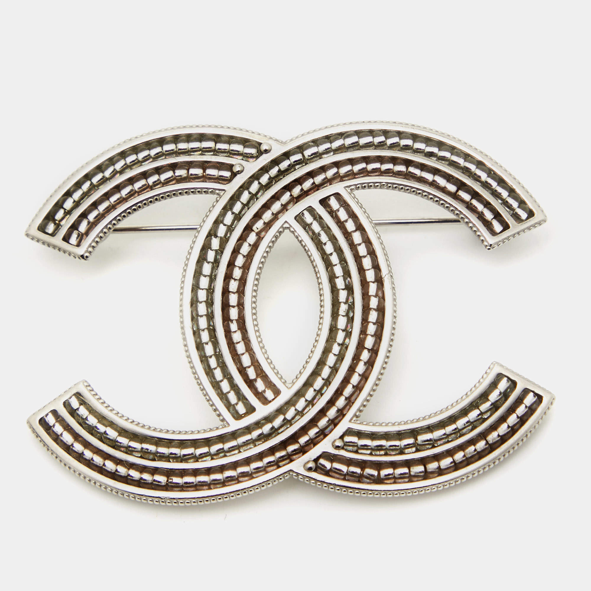 Chanel CC Resin Silver-Tone Pin Brooch