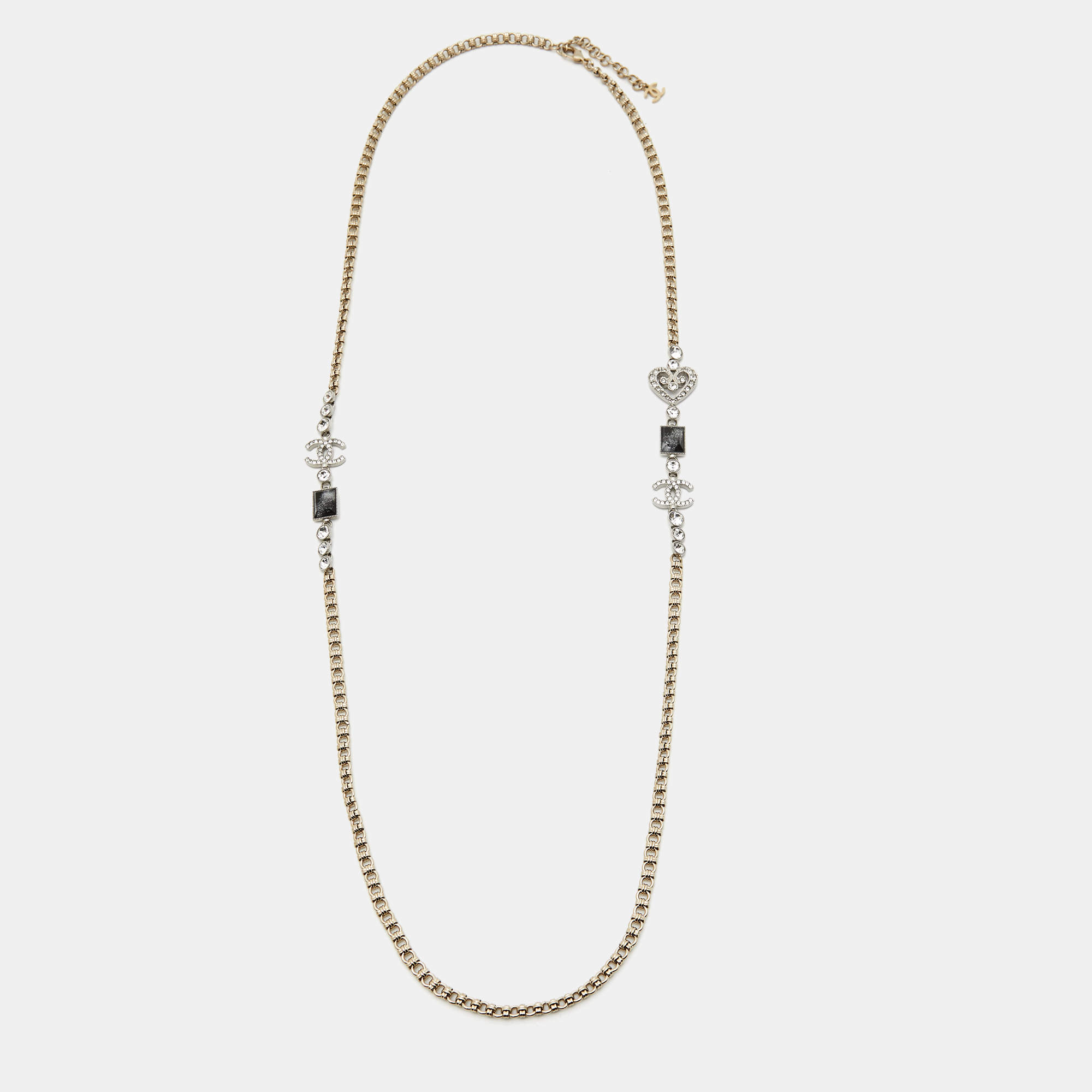Pre Owned Chanel CC Crystal Two Tone Long Necklace