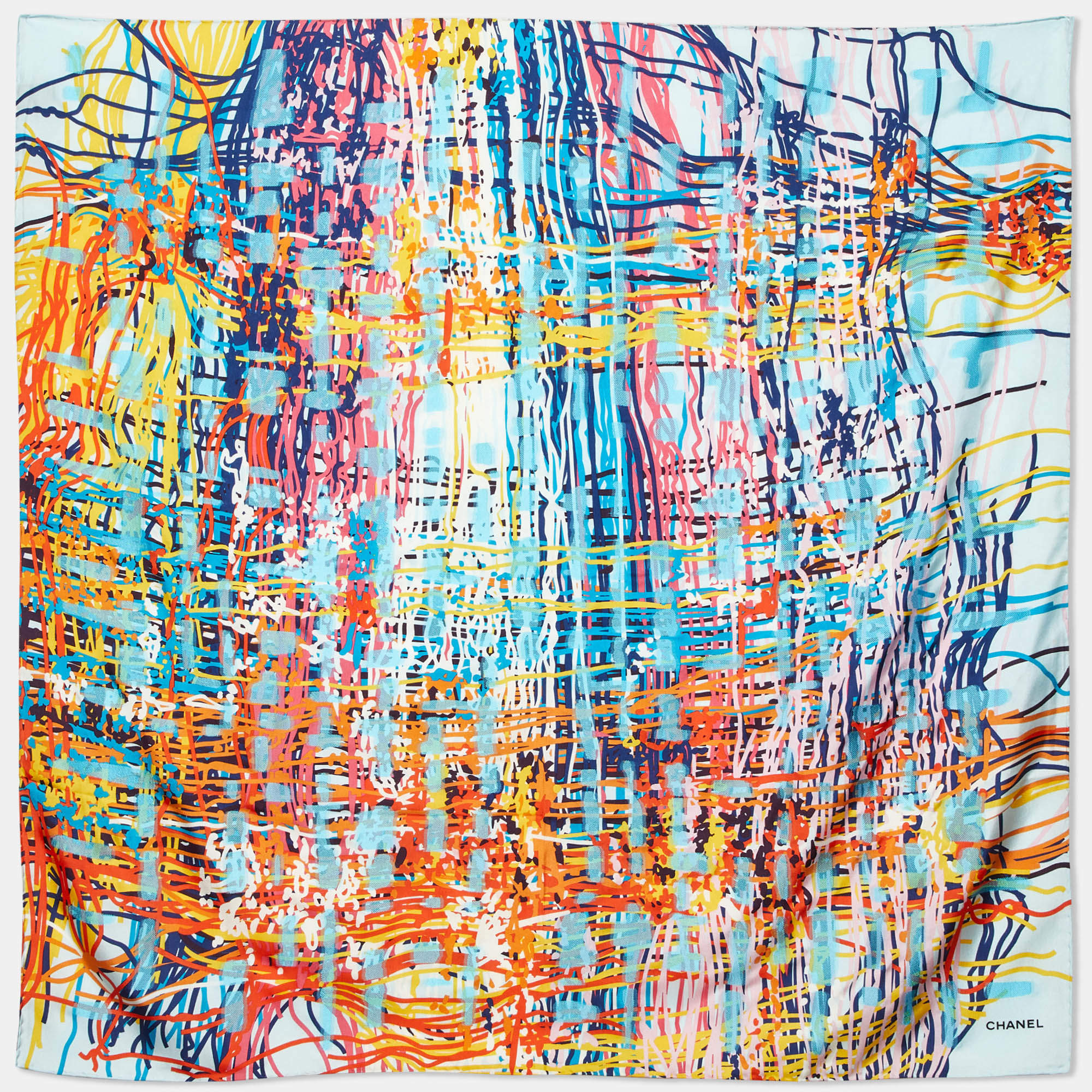 Chanel Multicolor Scribble Print Silk Square Scarf