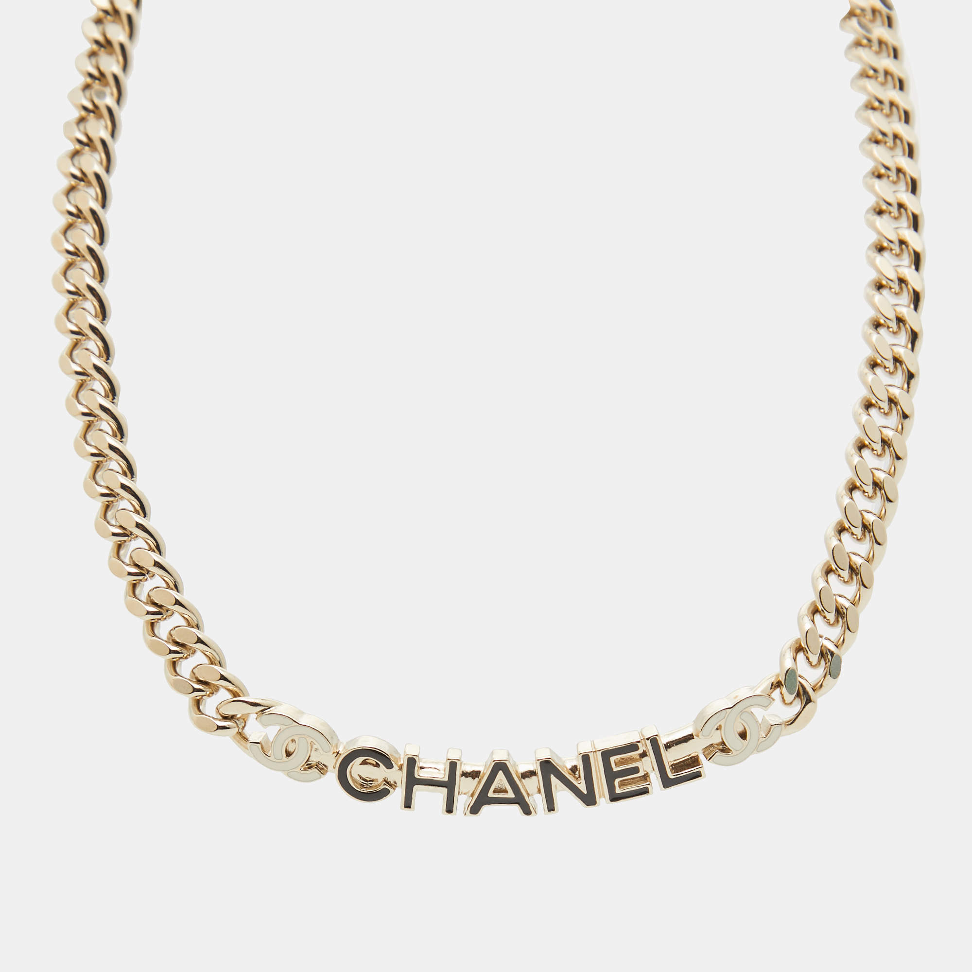 Pre Owned Chanel CC Logo Enamel Gold Tone Necklace