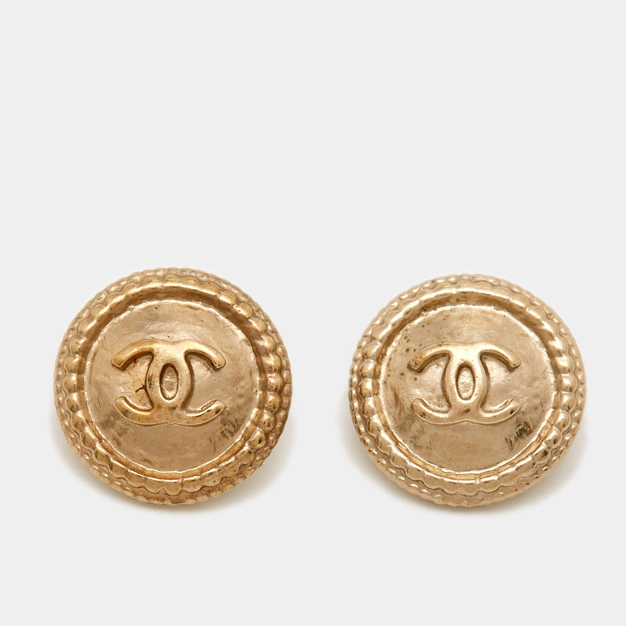 Pre Owned Chanel CC Gold Tone Stud Earrings 
