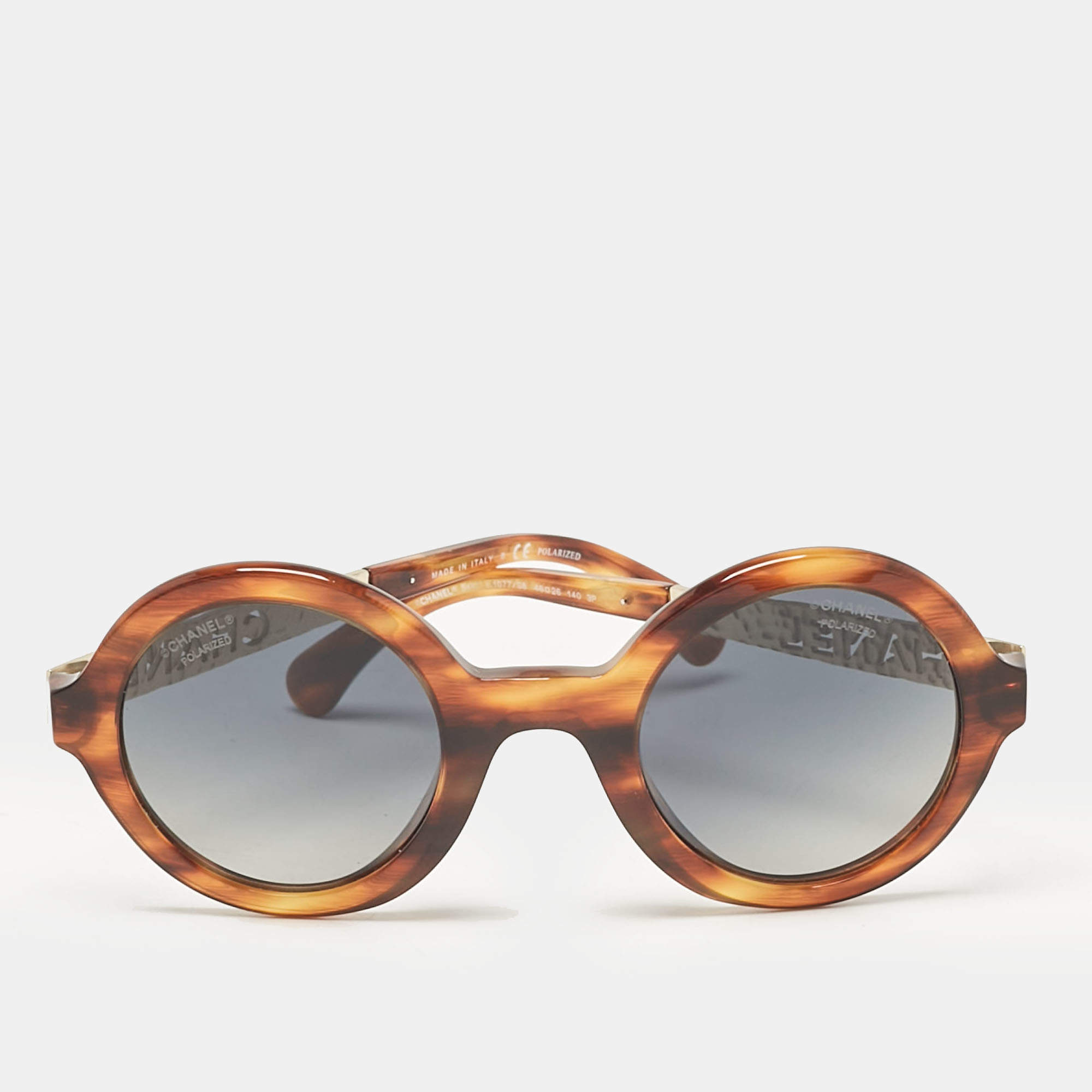 Chanel Brown/Black Gradient 5441 Metal Logo Round Sunglasses