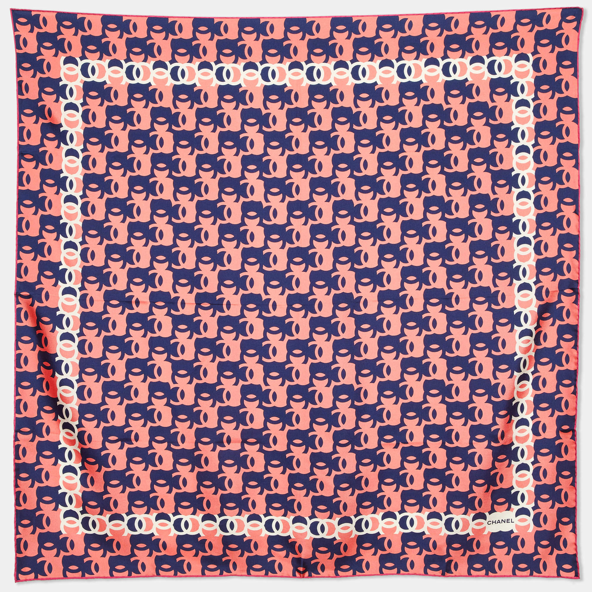 Chanel Pink/Blue CC Print Silk Square Scarf