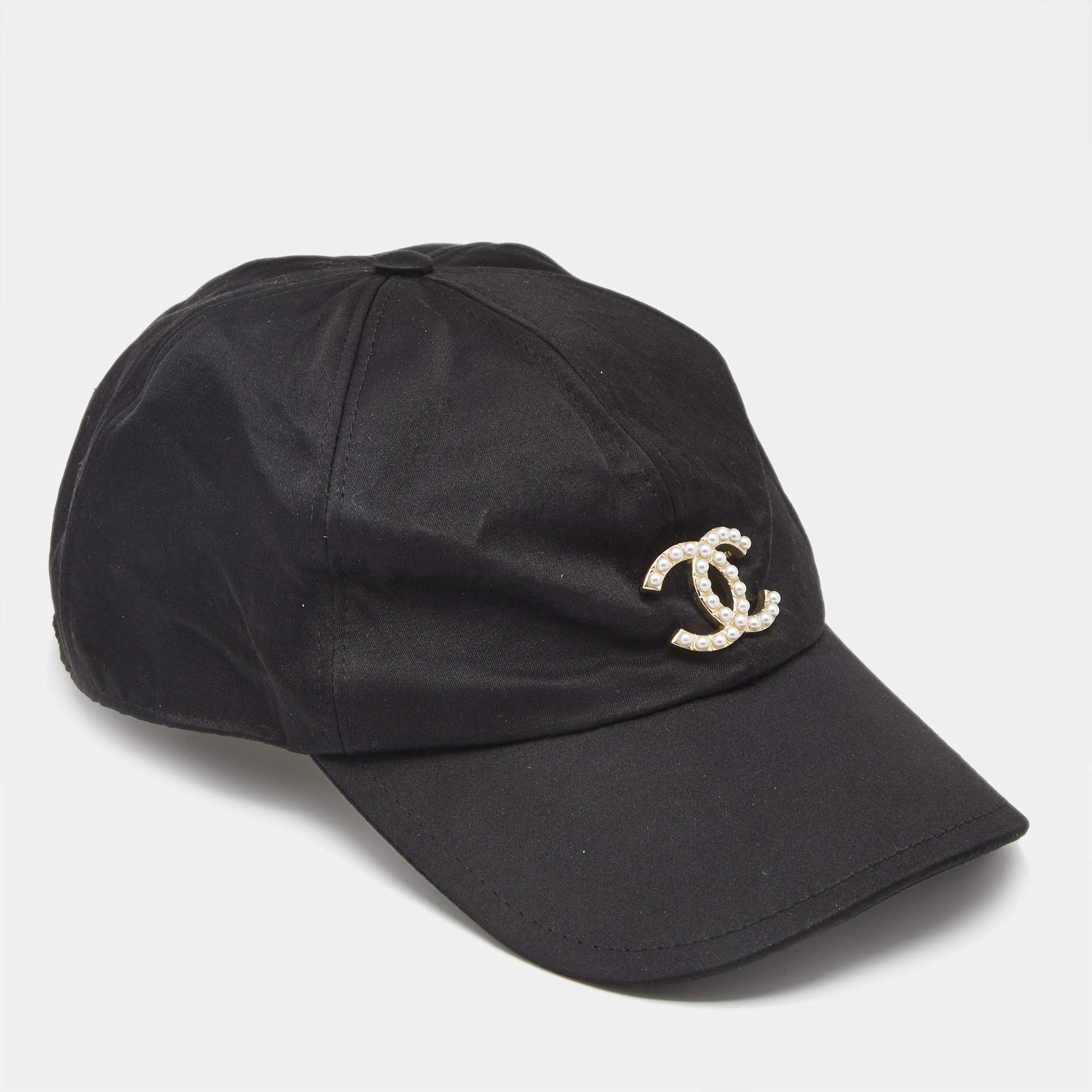 Pre Owned Chanel Black Pearl CC Silk Baseball Cap  