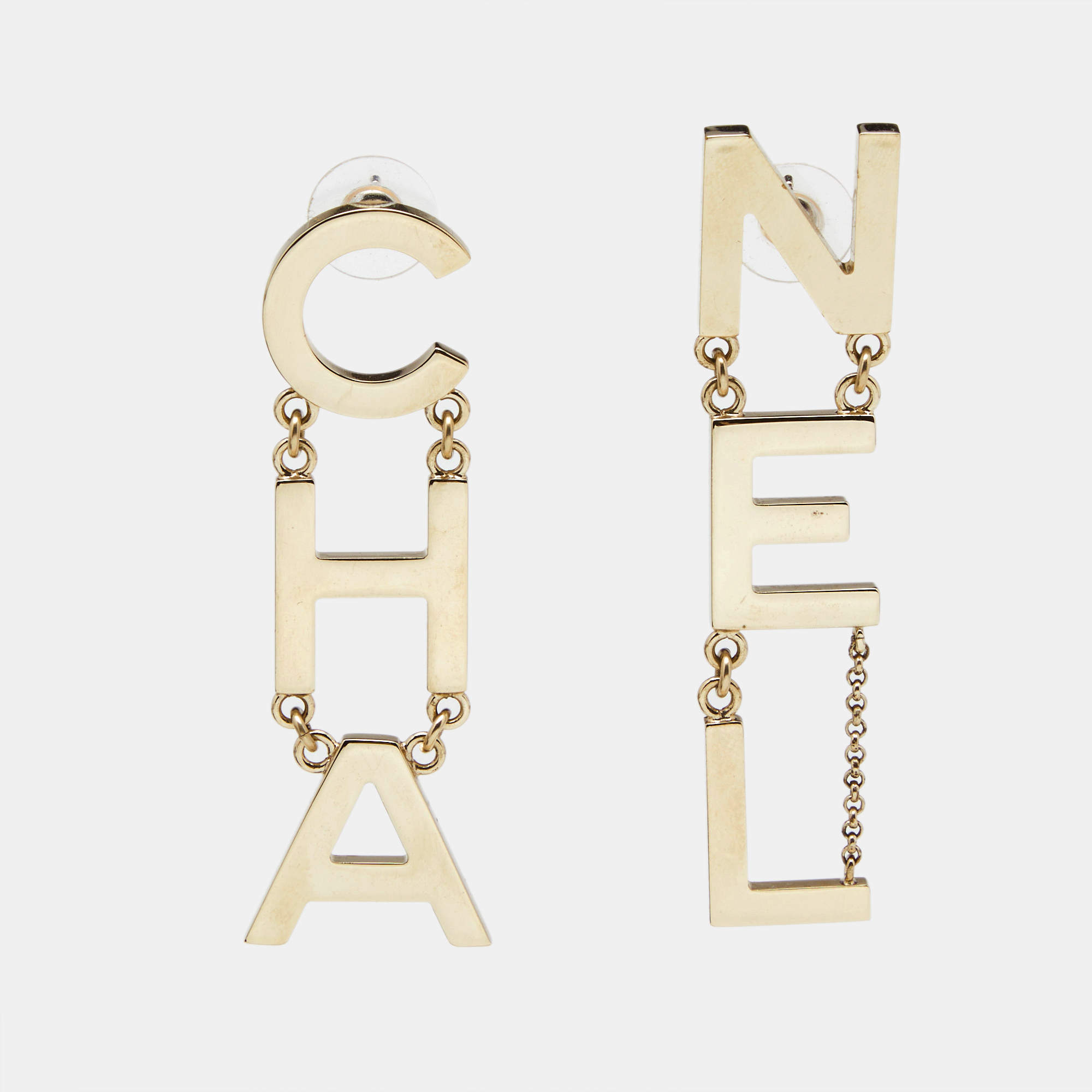 Pre Owned Chanel Letter Gold Tone Drop Earrings