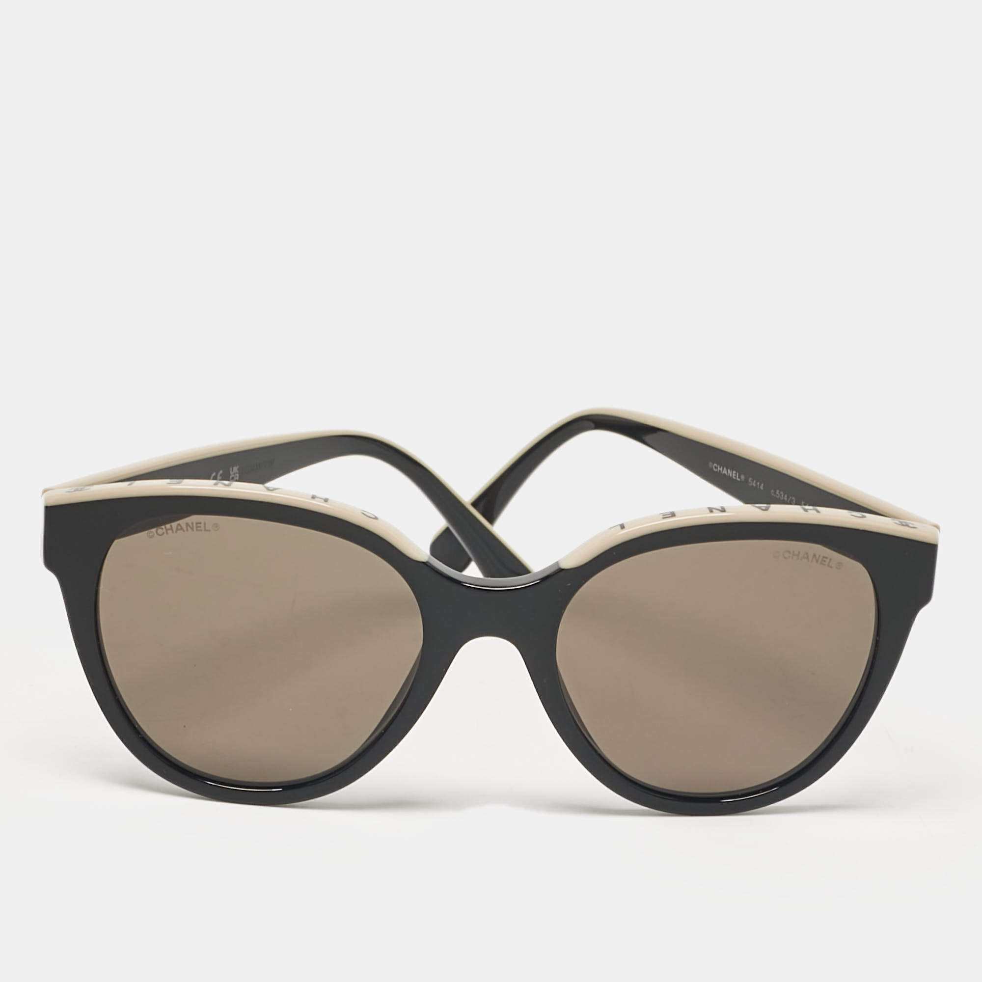 Chanel Black/Beige 5414 Logo Cat Eye Sunglasses